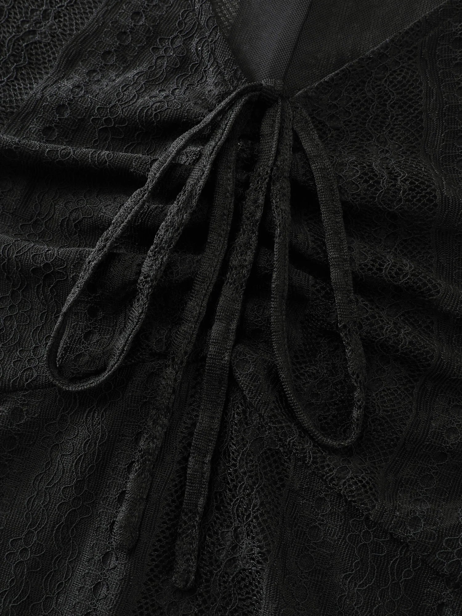 Lace Ruched Drawstring Neckline Knit Top - Image 5