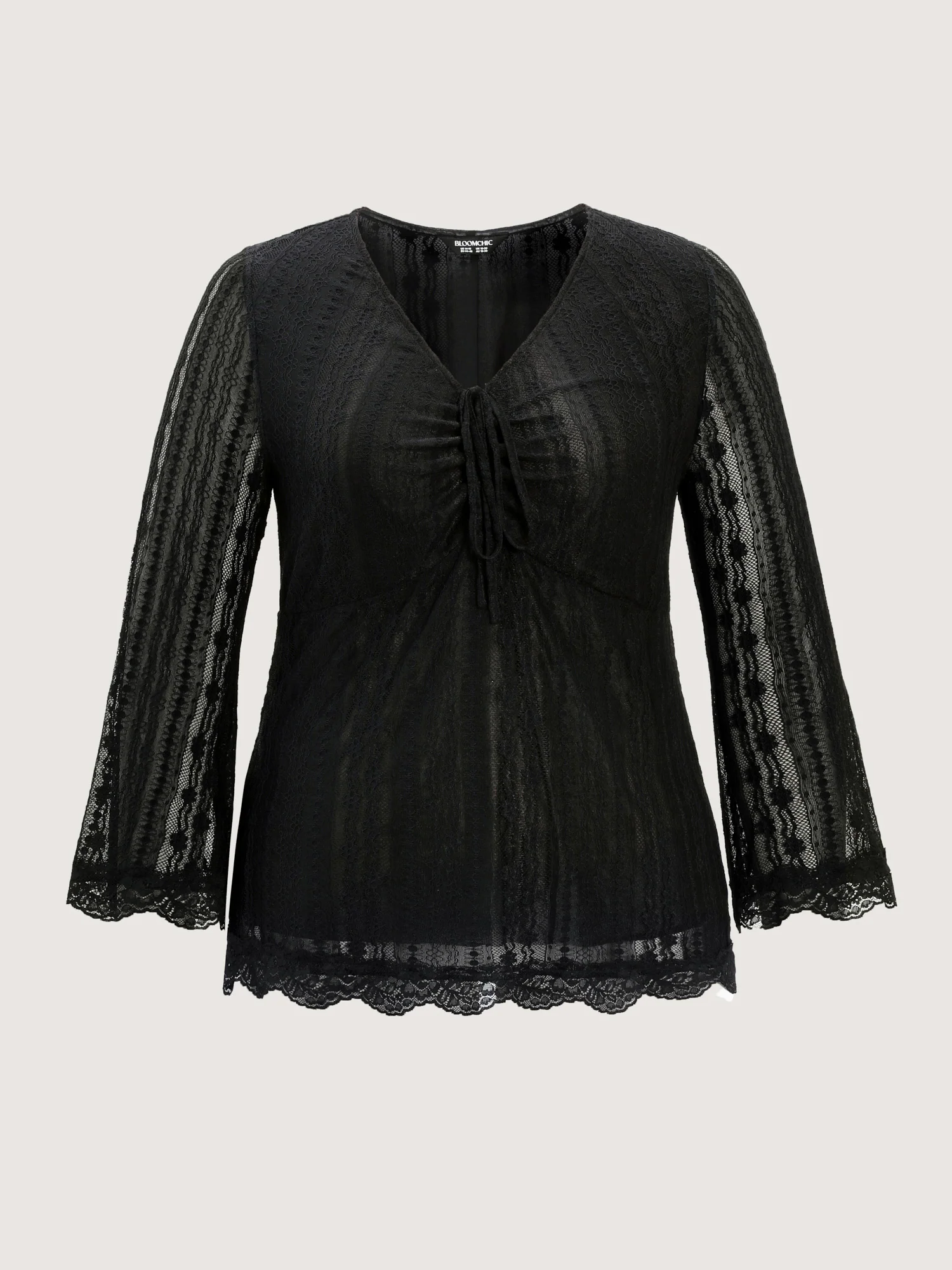 Lace Ruched Drawstring Neckline Knit Top - Image 7