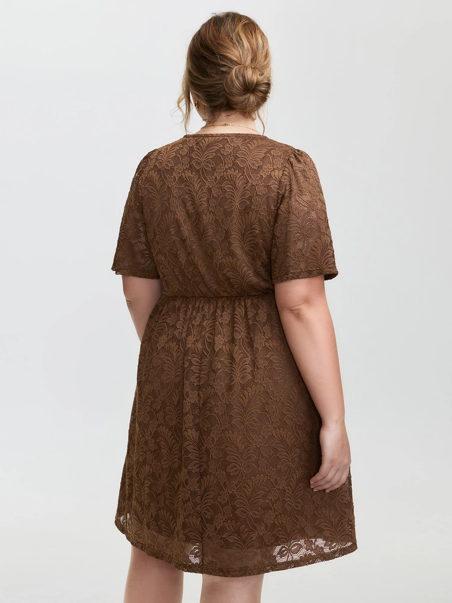 Lace Ruffled Sleeve Waist-Tie Knee-Length Dress - Image 4