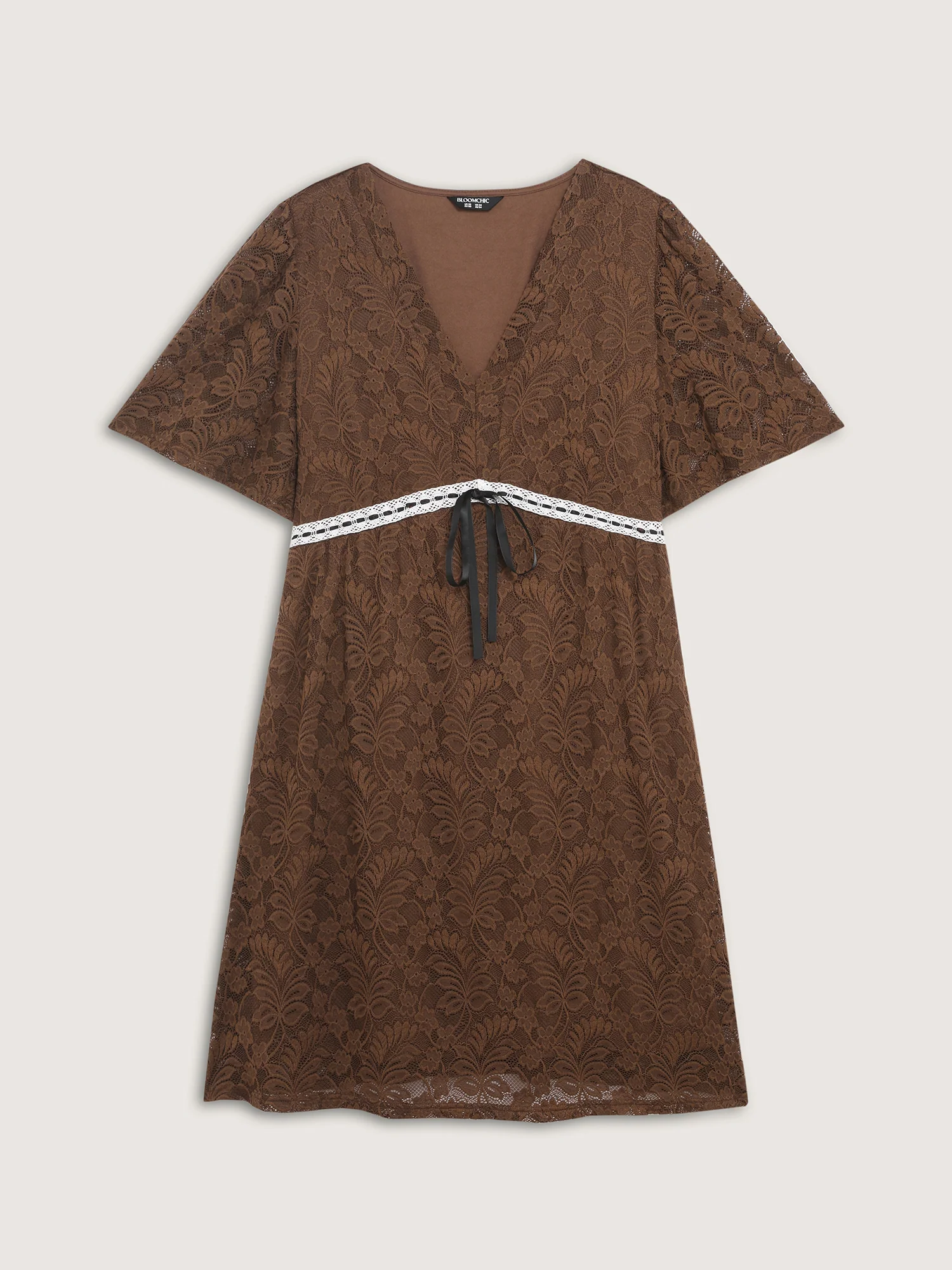 Lace Ruffled Sleeve Waist-Tie Knee-Length Dress - Image 7