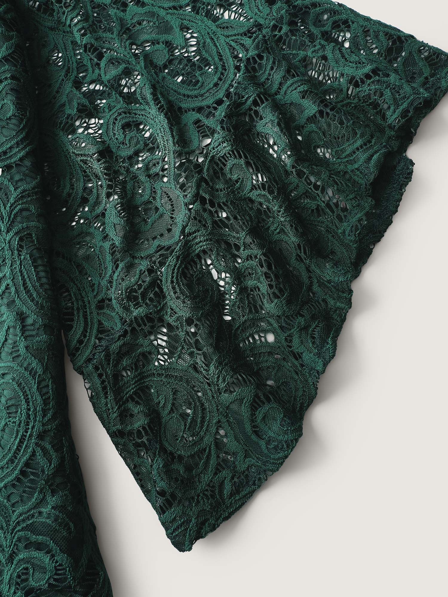 Lace Sheer Flared Sleeve V-Neck Blouse - Image 5