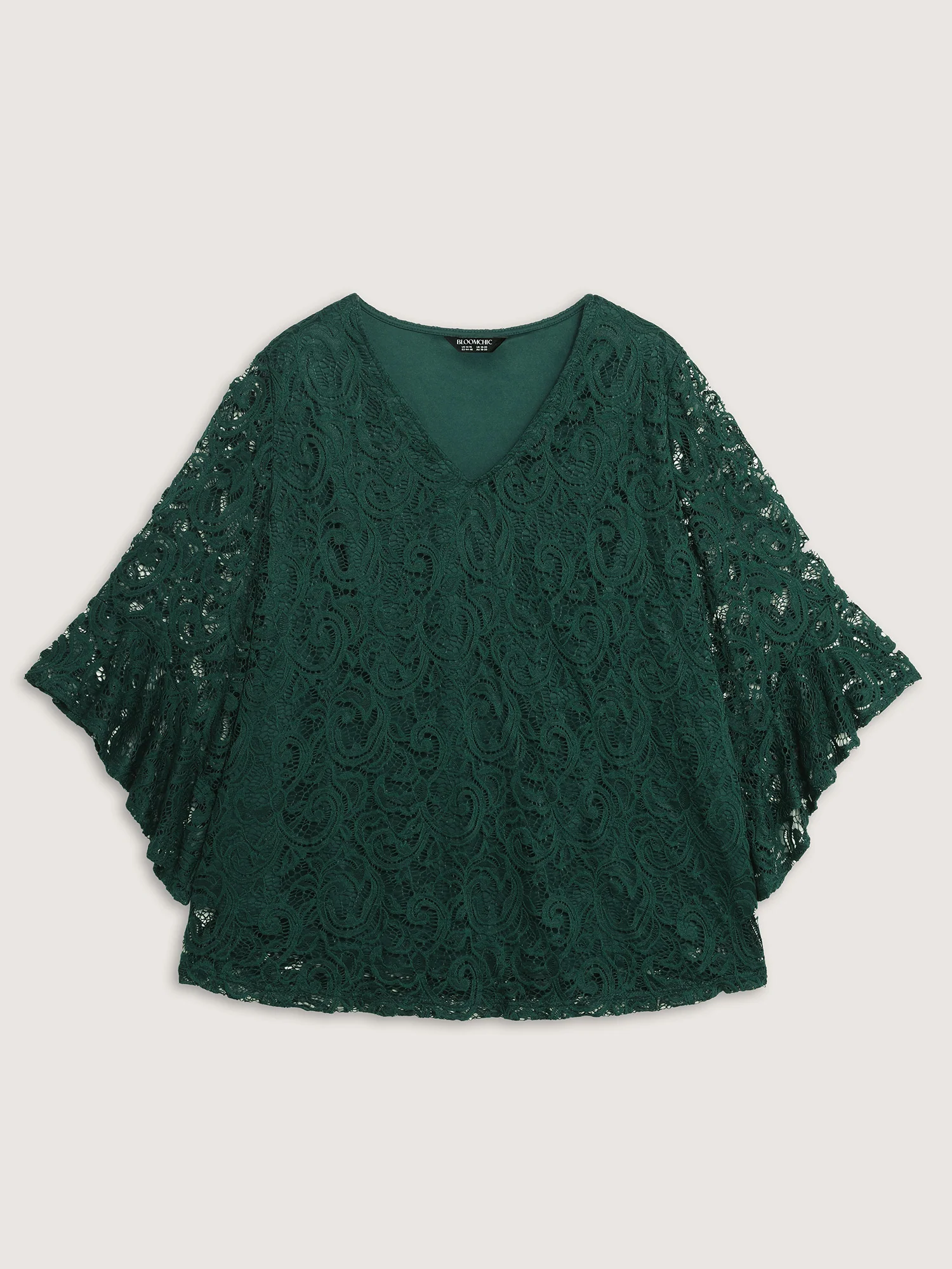 Lace Sheer Flared Sleeve V-Neck Blouse - Image 7
