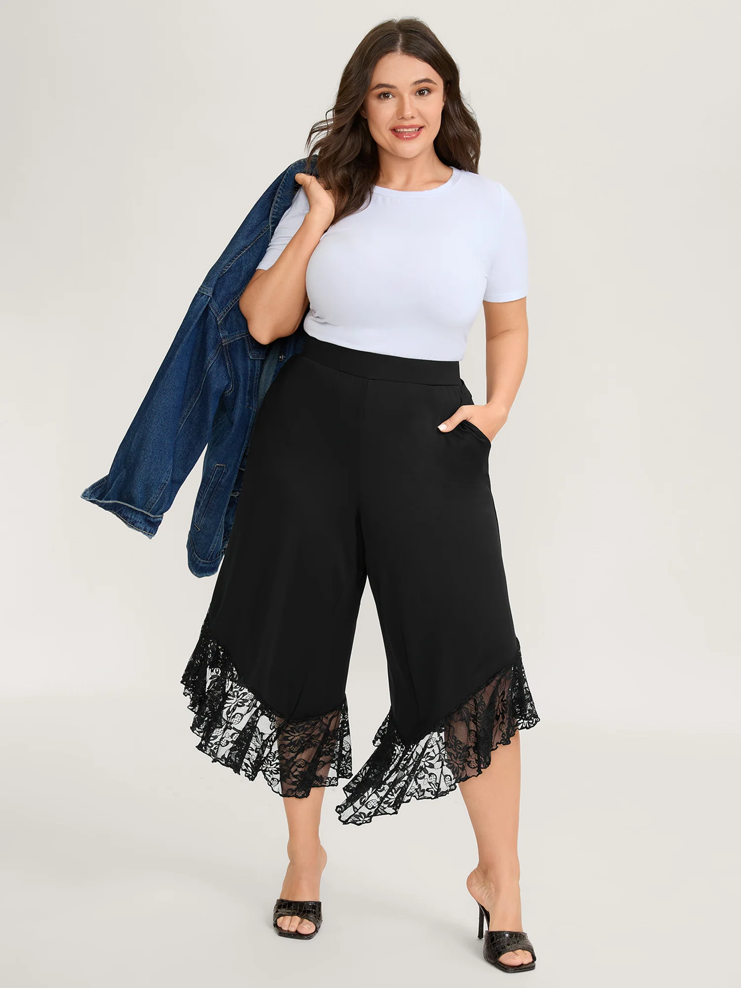Lace Sheer Hem Wide Leg Pants - Image 2