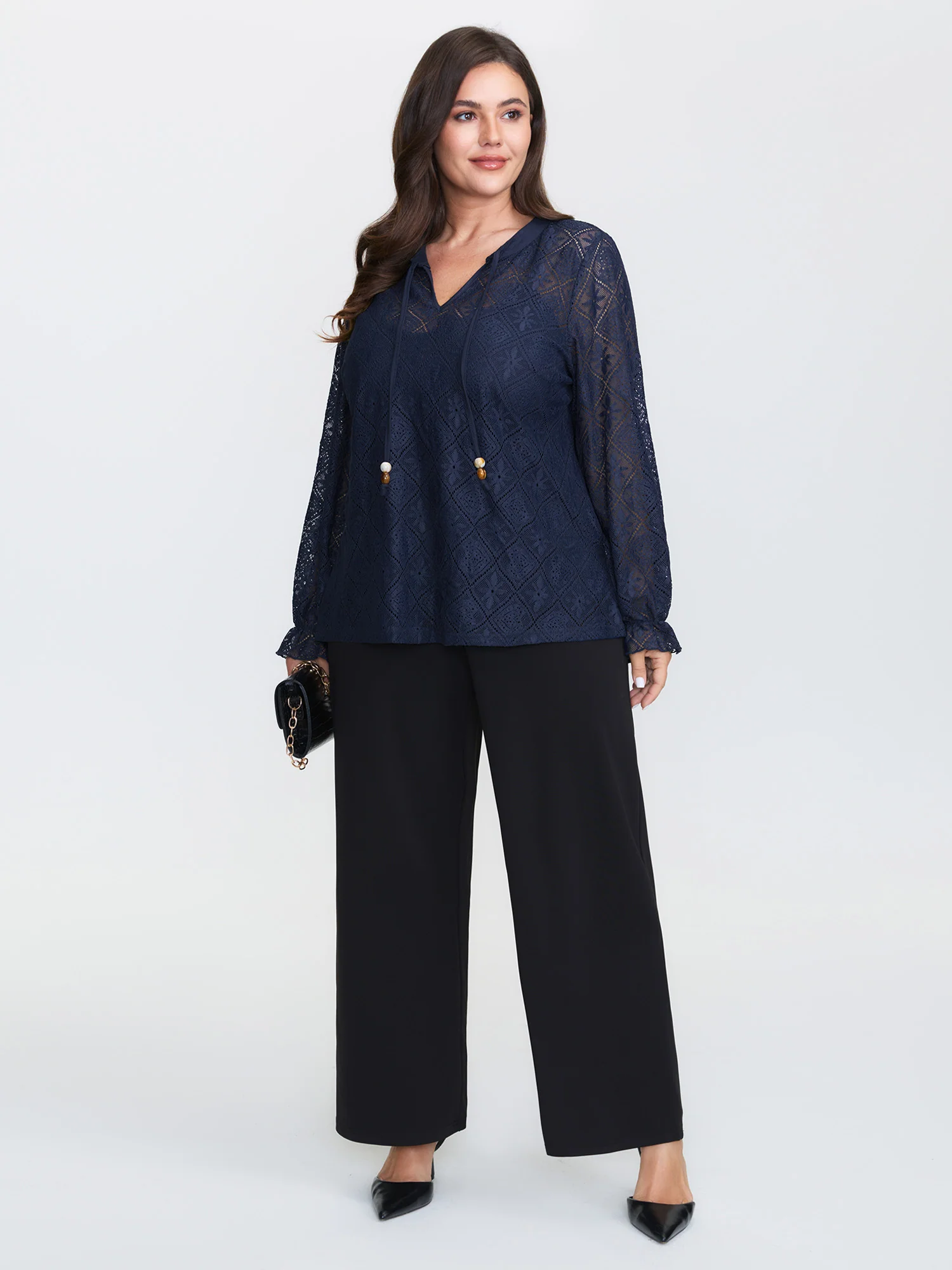 Lace Sheer Neck-Tie Top - Image 2