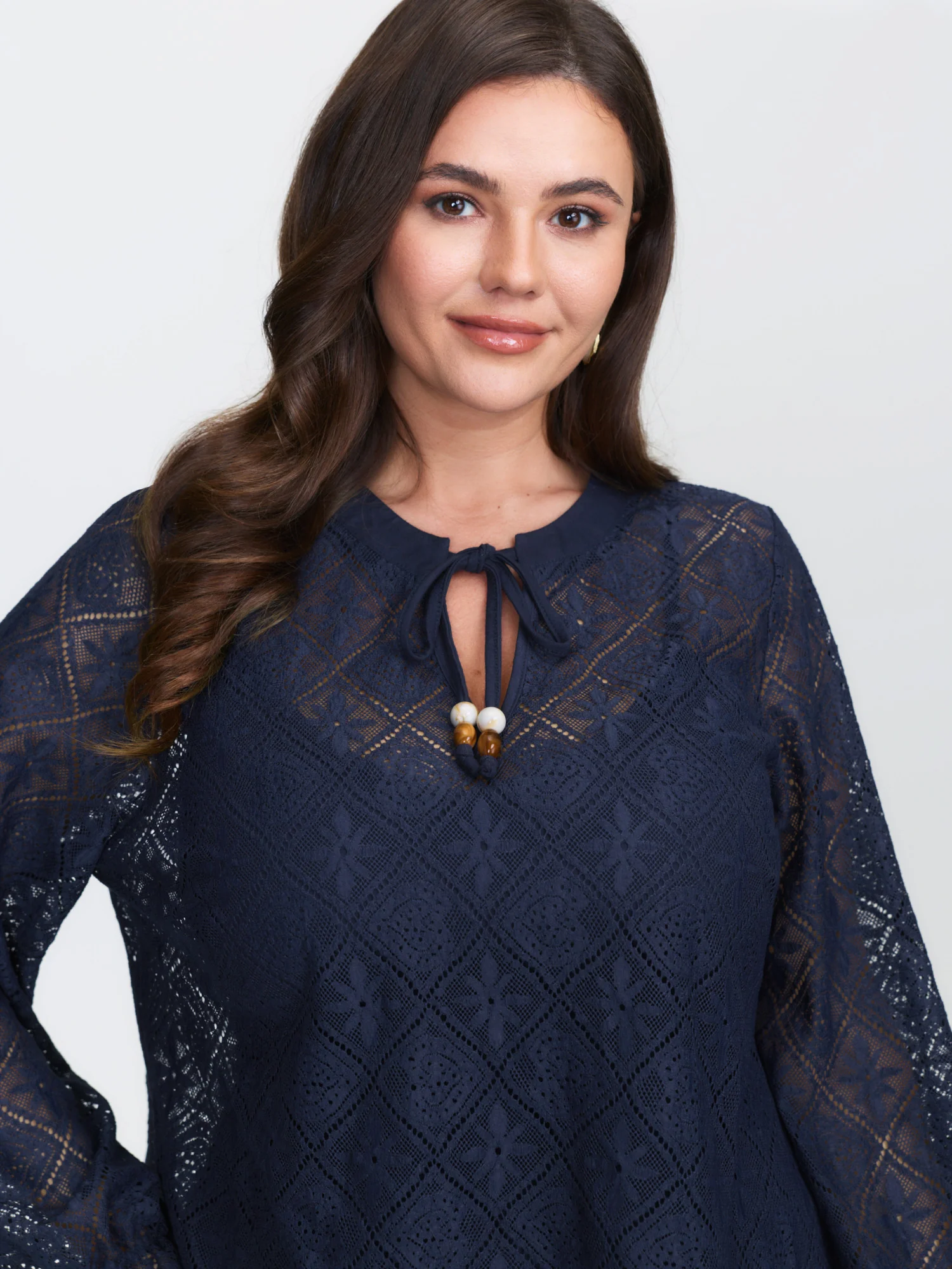 Lace Sheer Neck-Tie Top - Image 3