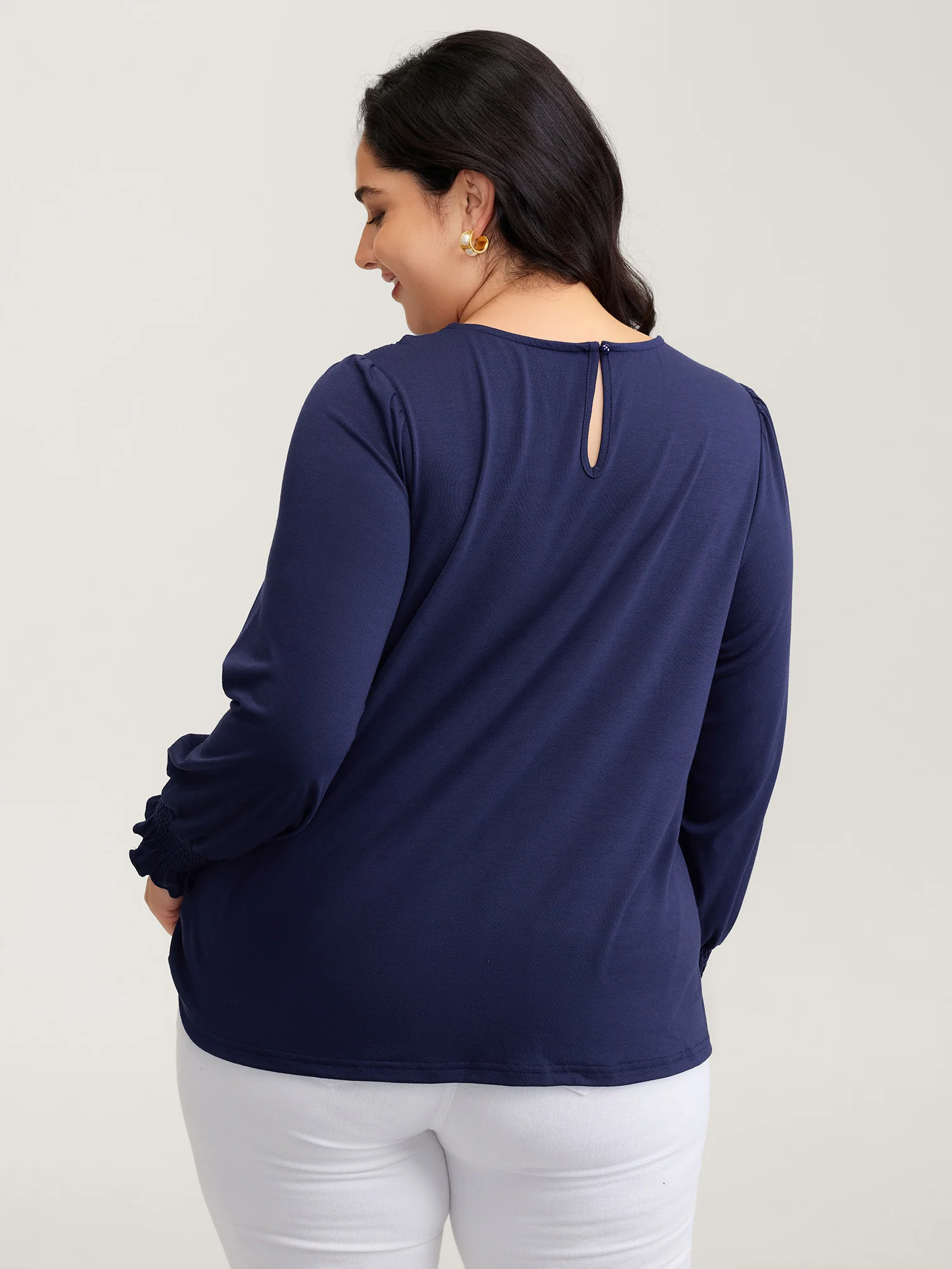 Lace Sheer Neckline Balloon Sleeve Knit Top - Image 5