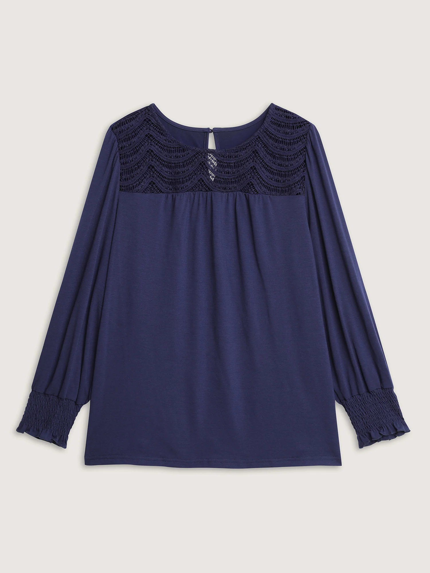 Lace Sheer Neckline Balloon Sleeve Knit Top - Image 8
