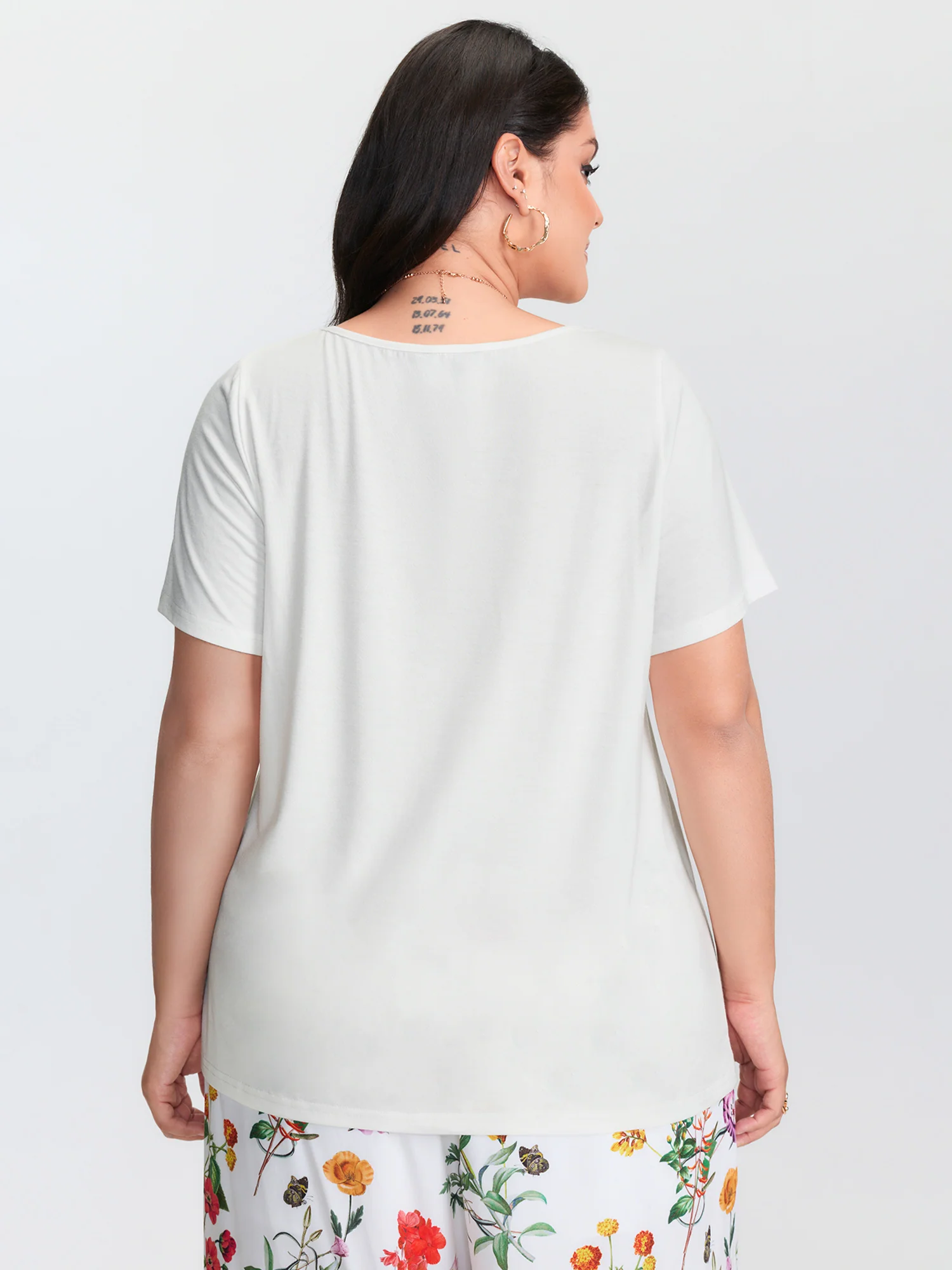 Lace Sheer Neckline Flowy T-Shirt - Image 5