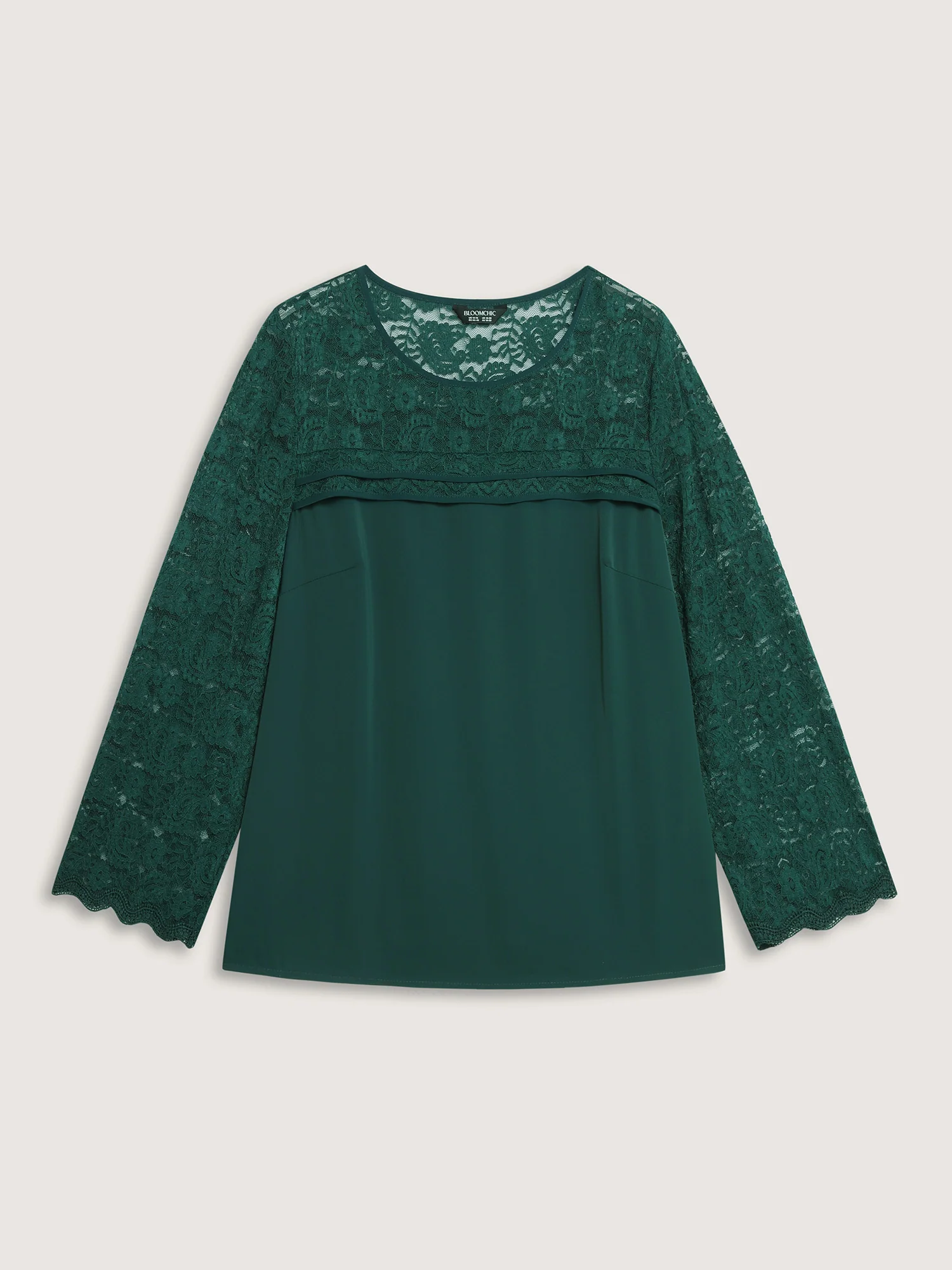 Lace Sheer Sleeve Curvy Hem Blouse - Image 6