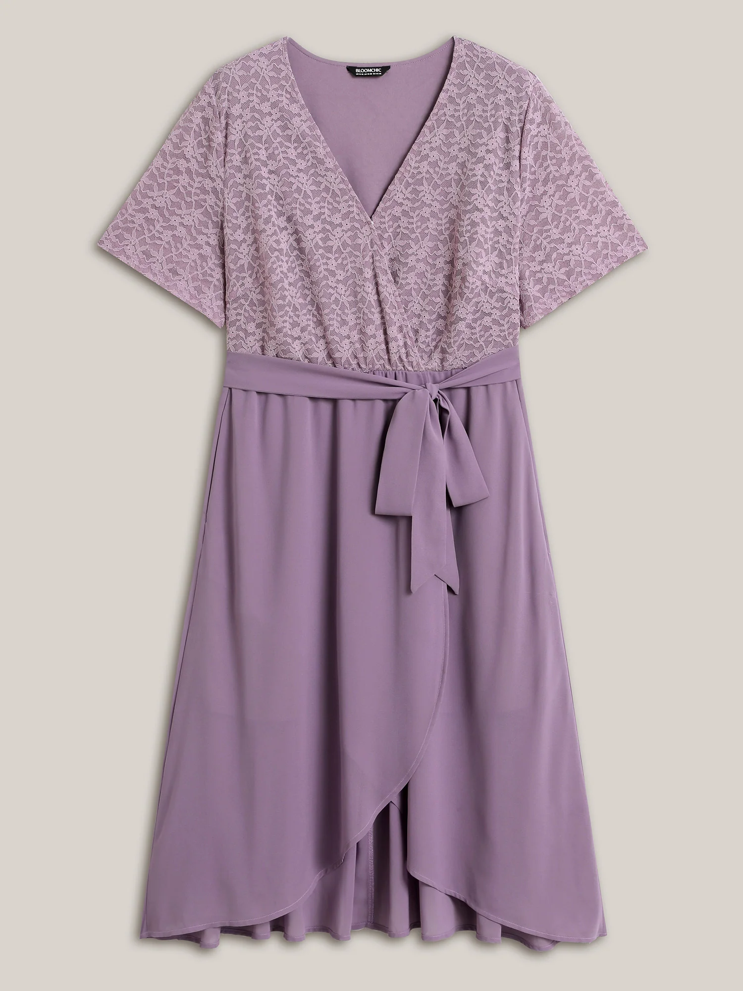 Lace Sheer Stretchy Waist Tie Midi Dress - Image 5