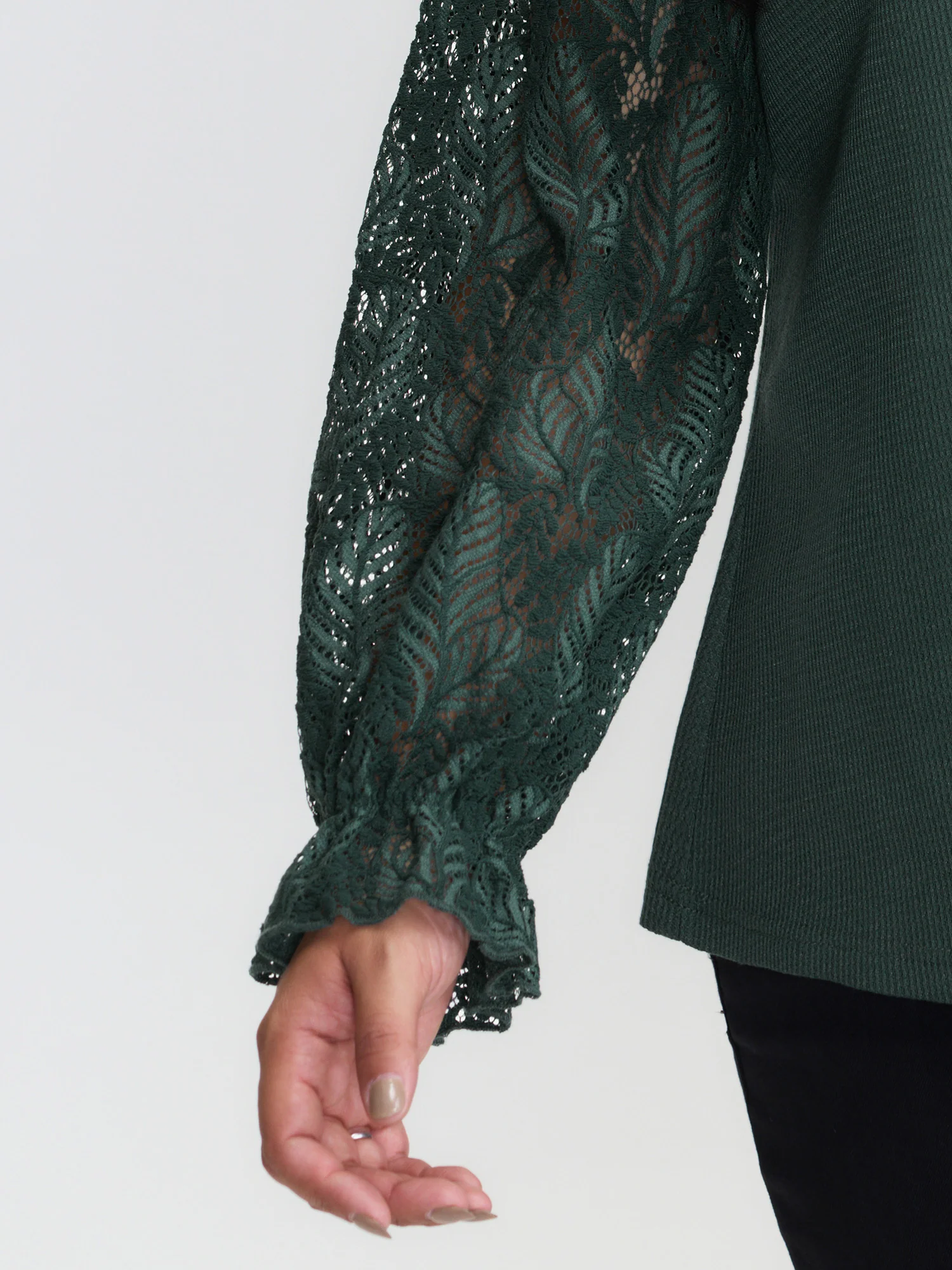 Lace Shirred Cuff Sleeve Sweatshirt - Image 4