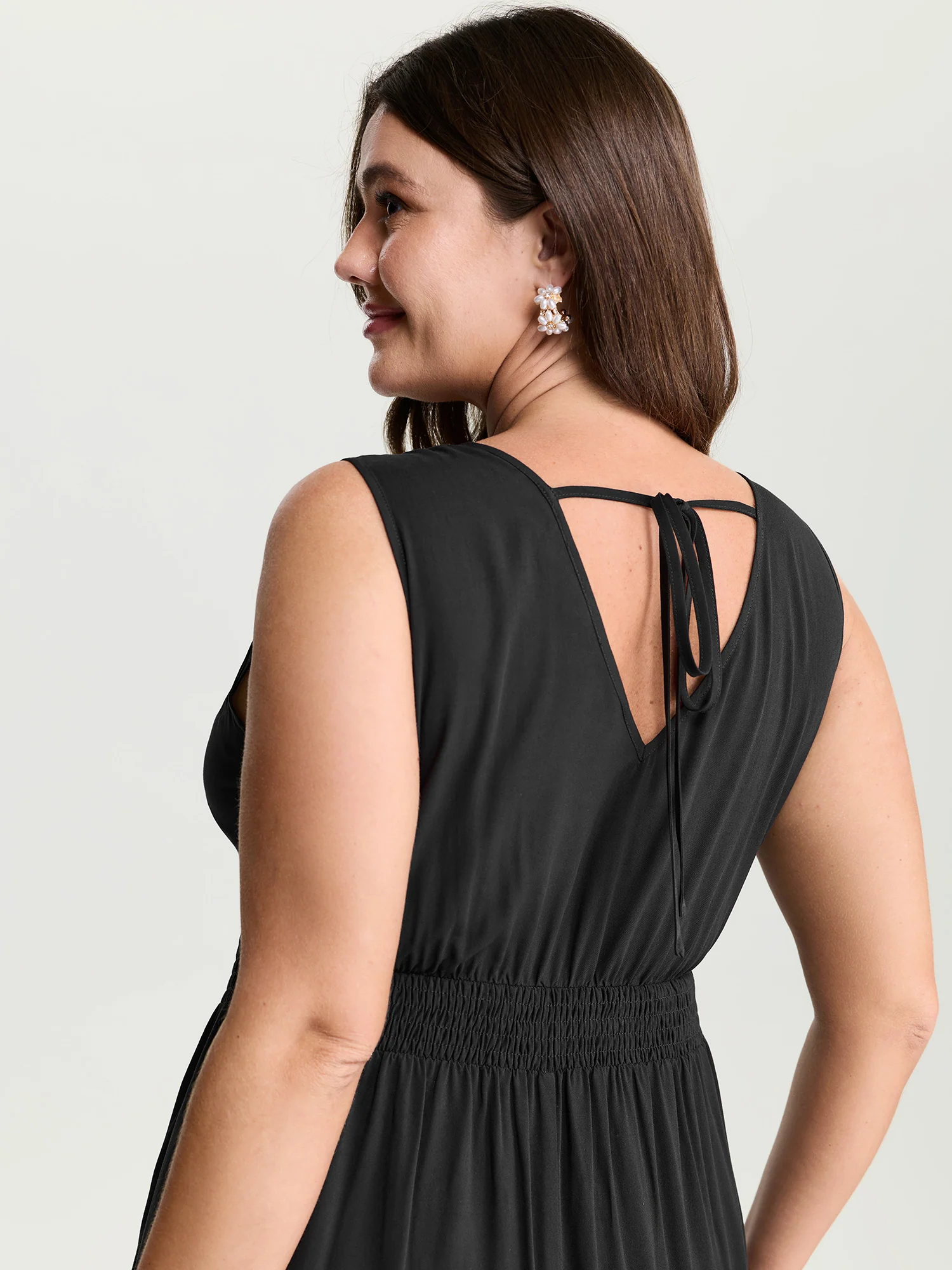 Lace Shirred Waist High Low Hem Midi Dress - Image 4