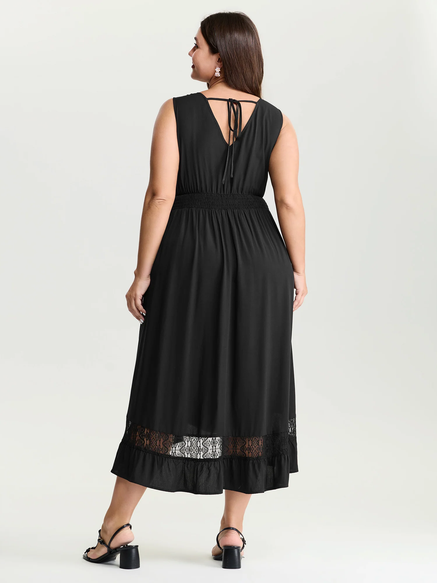 Lace Shirred Waist High Low Hem Midi Dress - Image 5