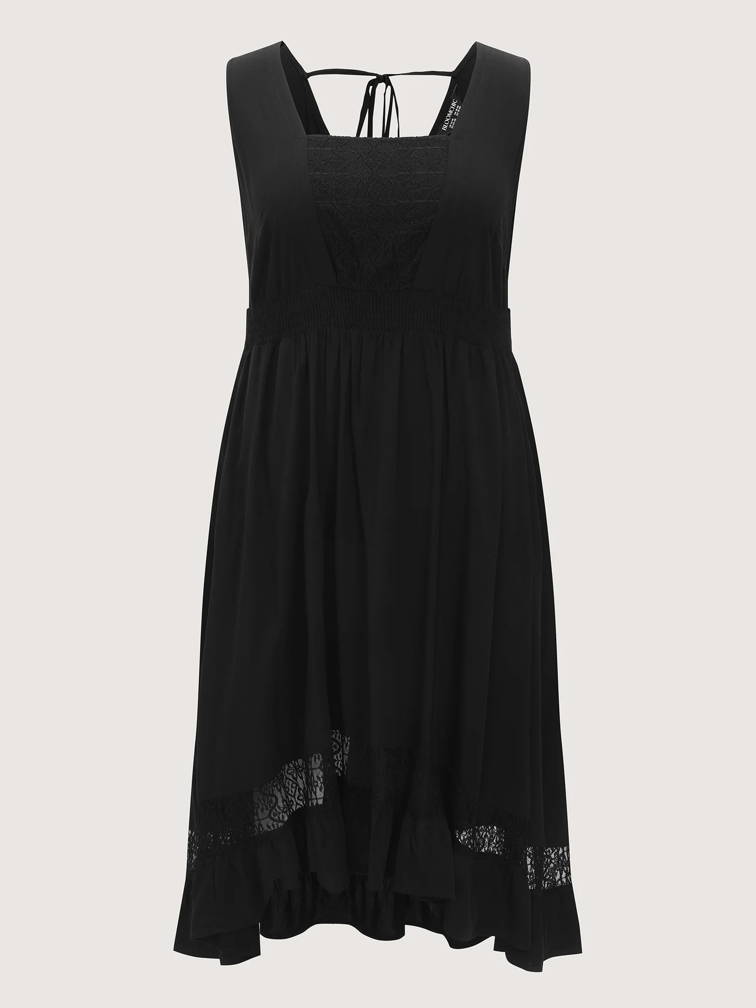 Lace Shirred Waist High Low Hem Midi Dress - Image 8