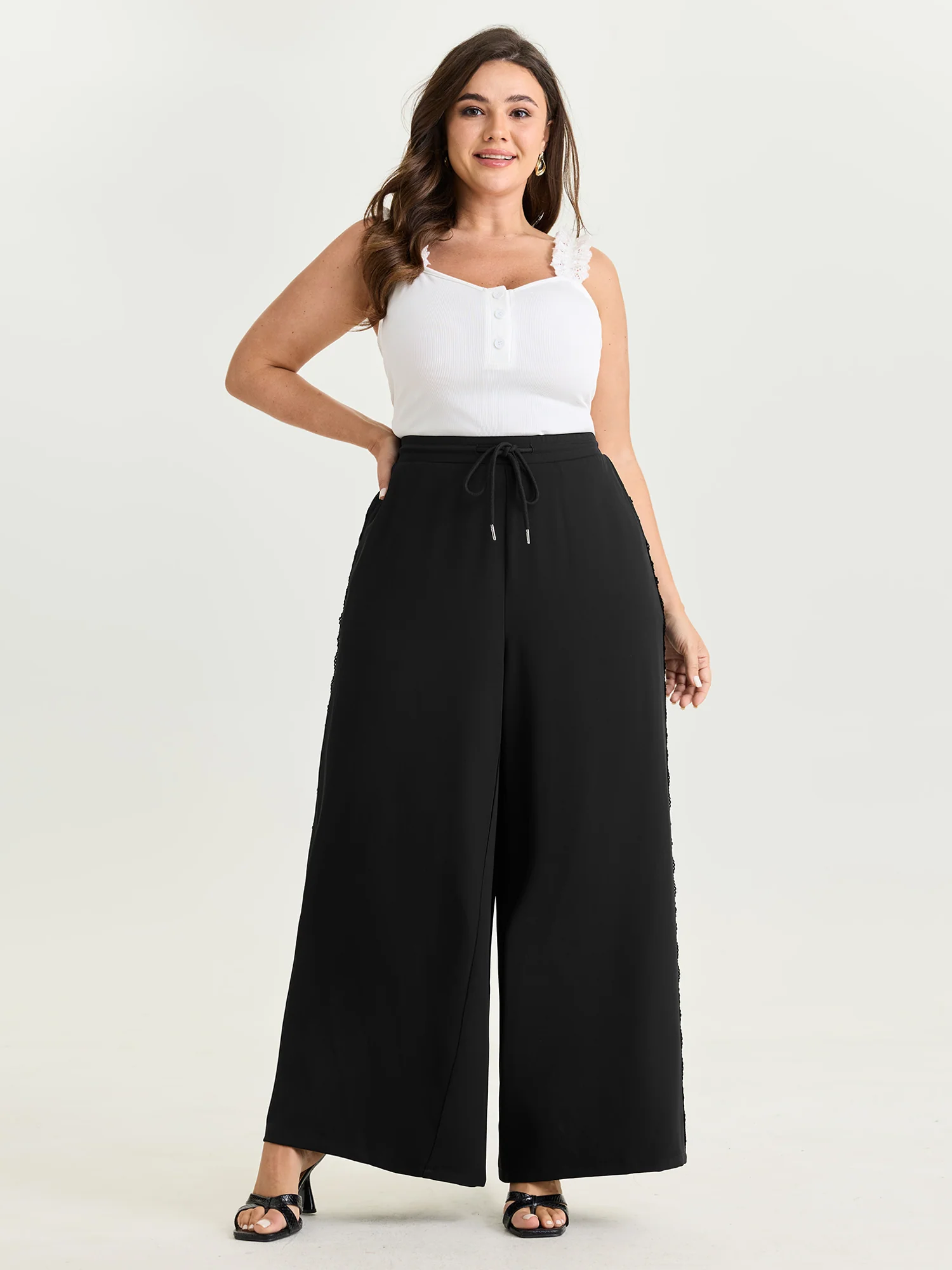 Lace Side Panels Drawstring Pants - Image 2