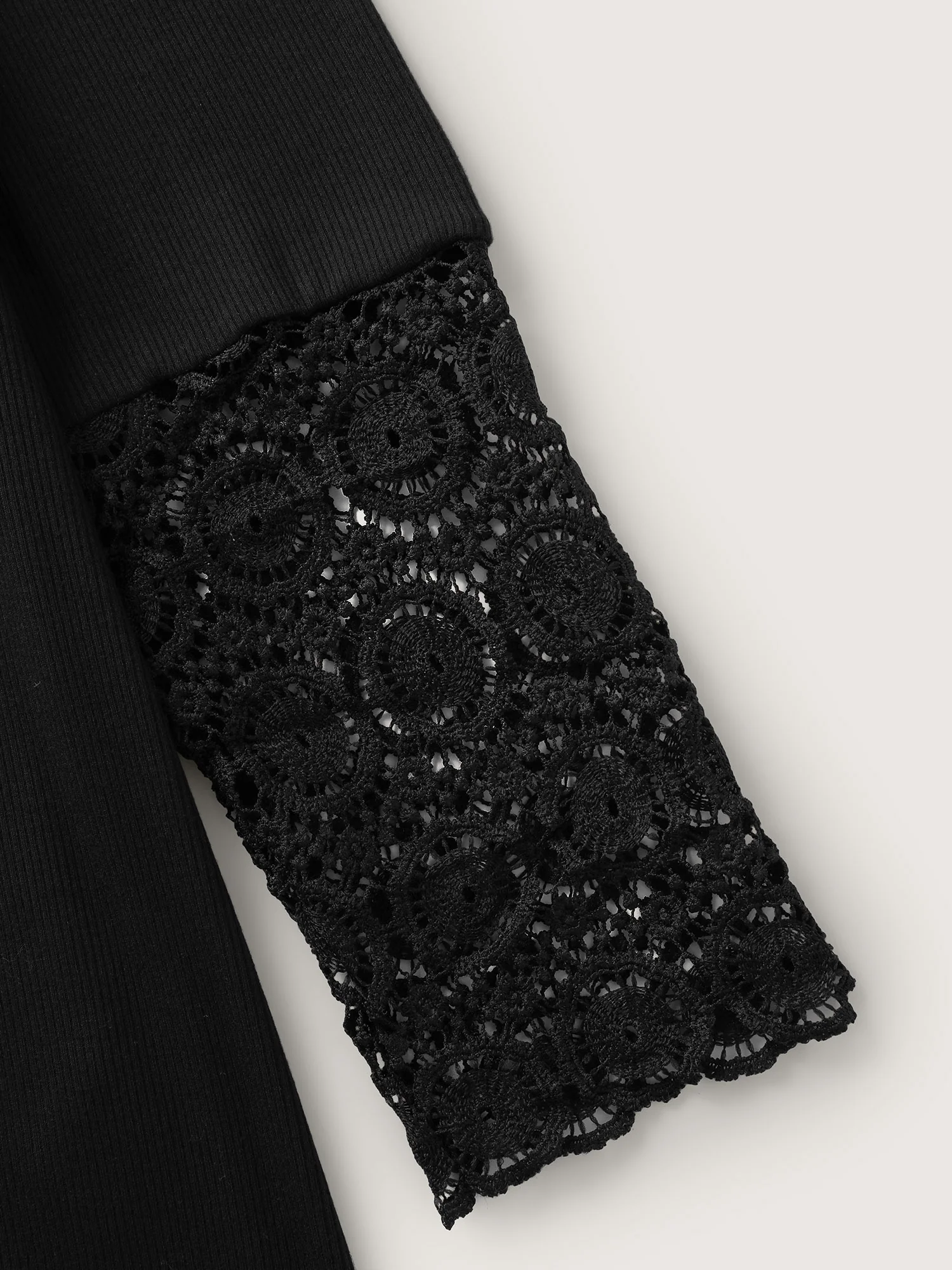 Lace Sleeve Button Placket T-Shirt - Image 6