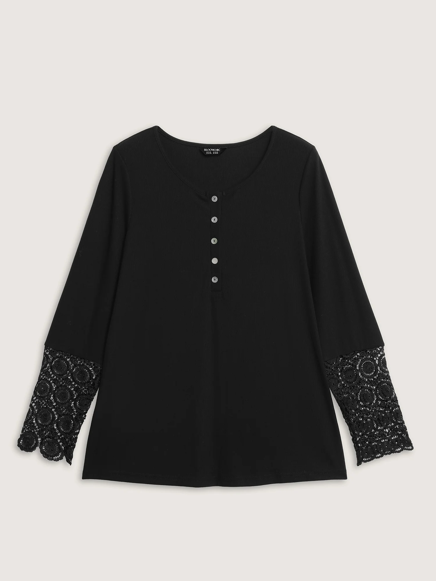Lace Sleeve Button Placket T-Shirt - Image 7