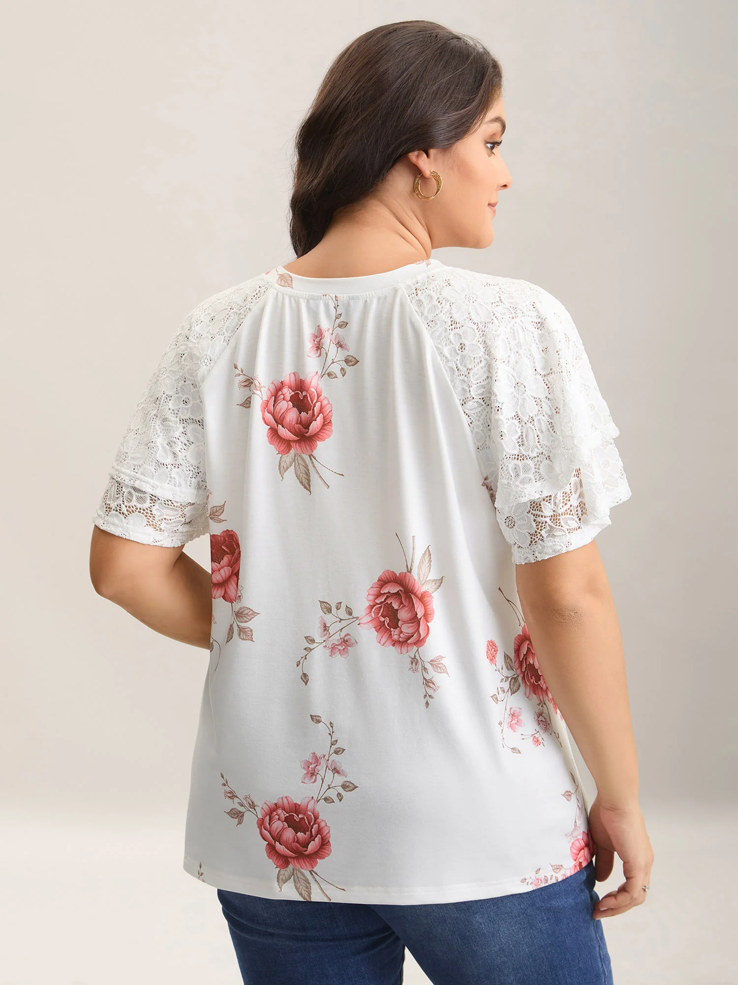 Lace Sleeve Layered Floral T-Shirt - Image 2