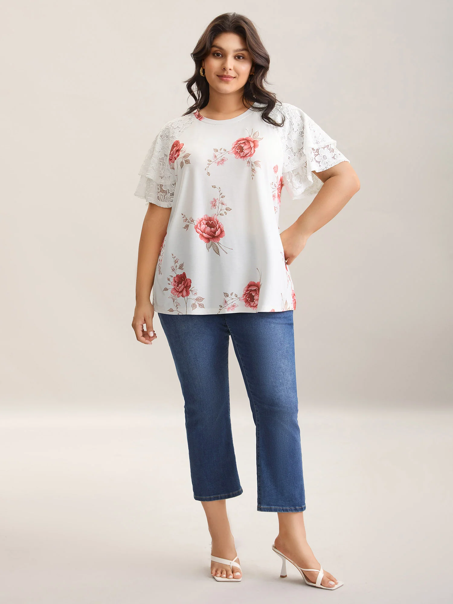 Lace Sleeve Layered Floral T-Shirt - Image 3