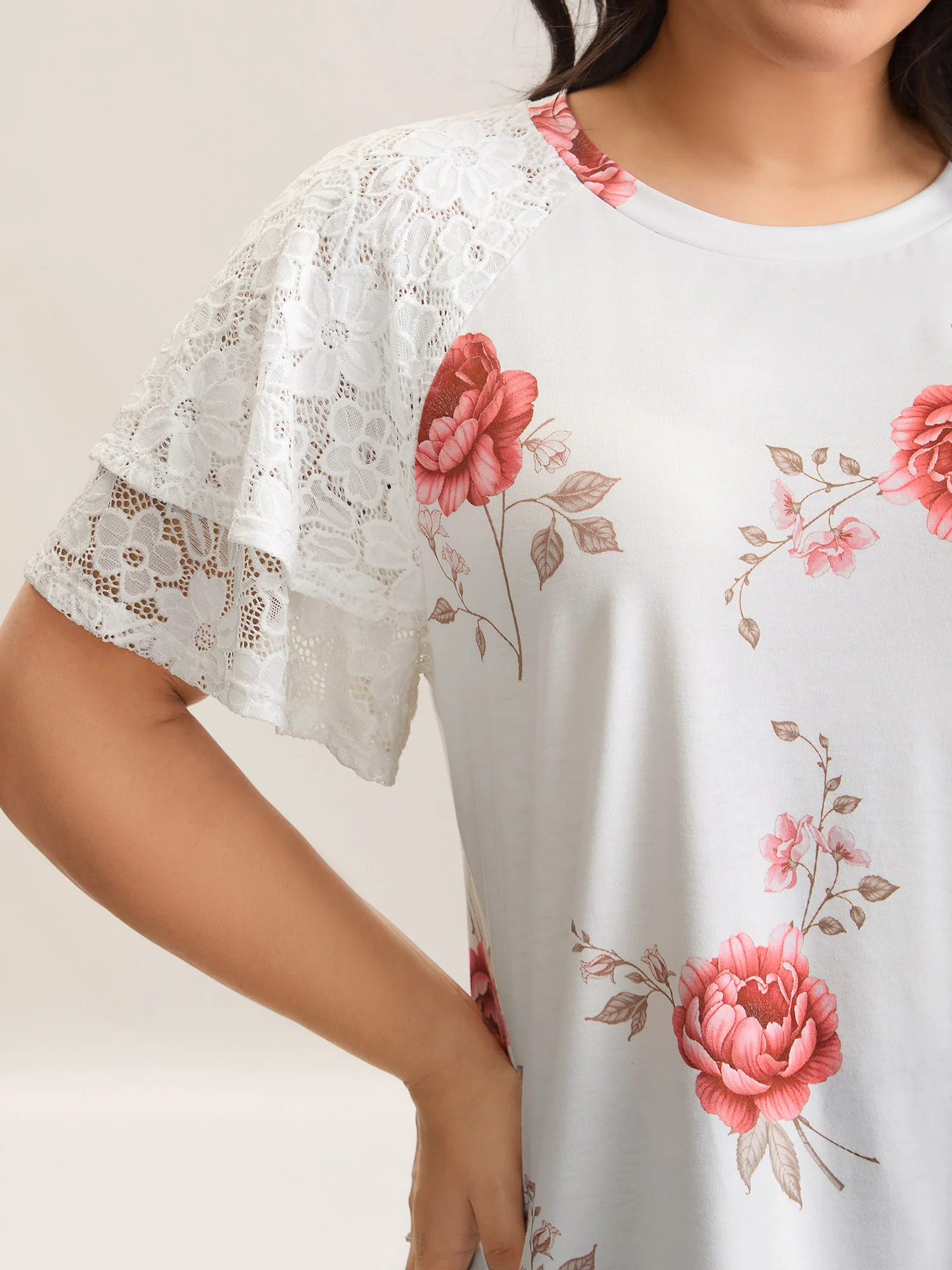 Lace Sleeve Layered Floral T-Shirt - Image 4