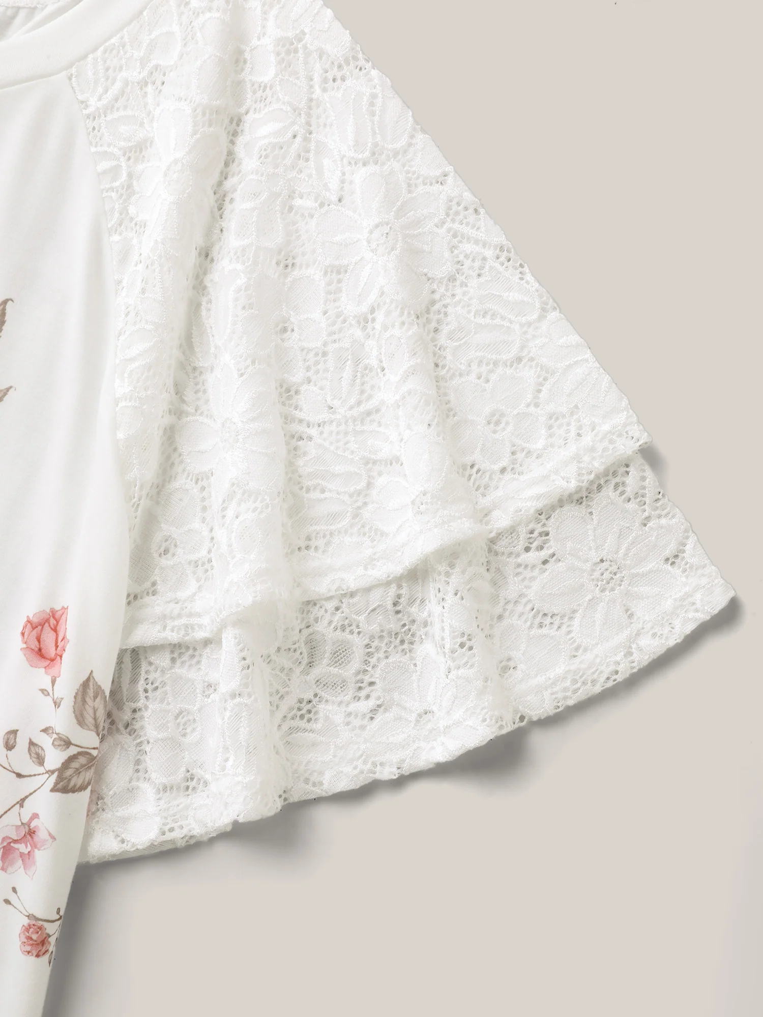 Lace Sleeve Layered Floral T-Shirt - Image 6