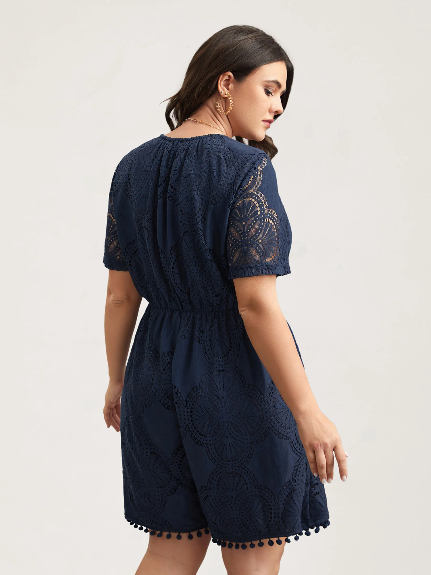 Lace Sleeve Stretchy Waist Pockets Romper - Image 5