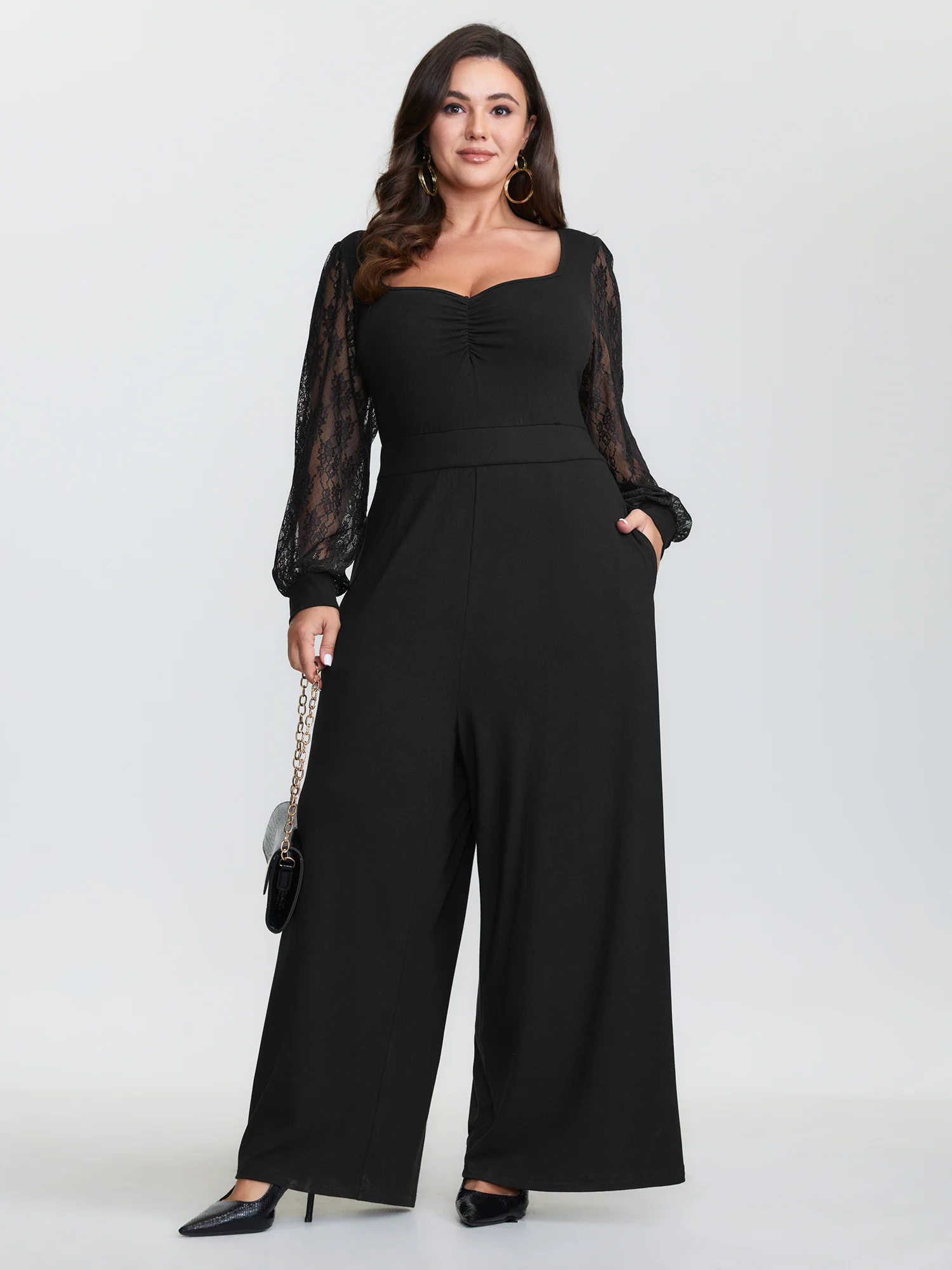 Lace Sleeve Sweetheart Neckline Jumpsuit - Image 3