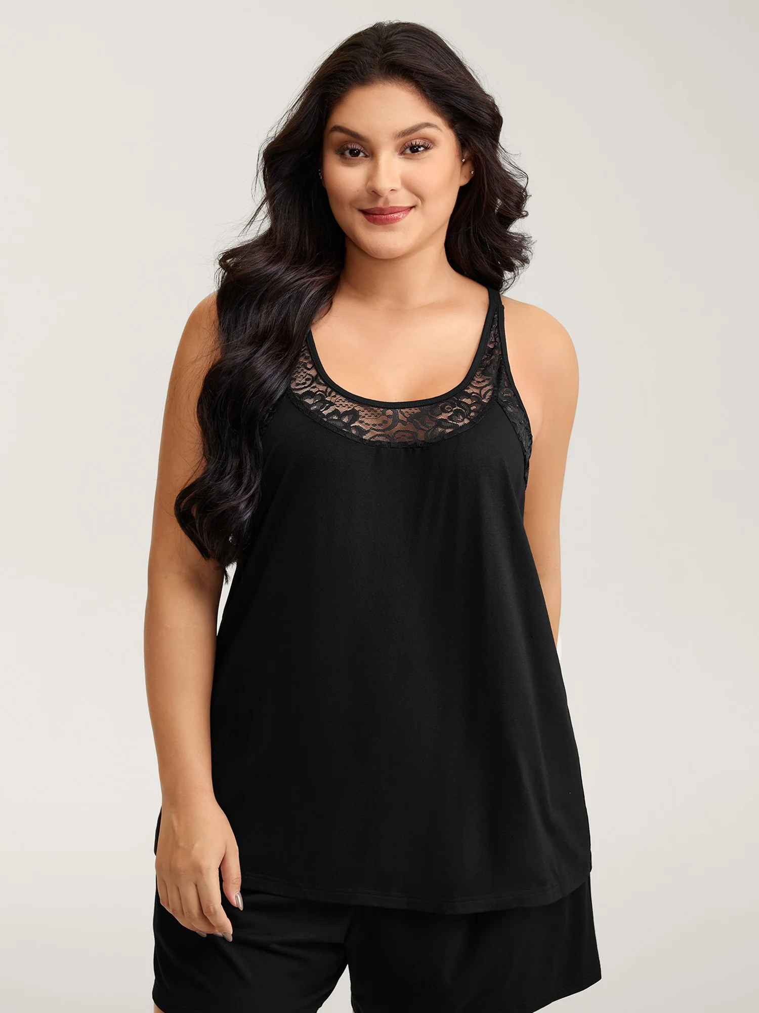 Lace Scoop Neckline Pockets Two-Piece Pajama Set - Image 5