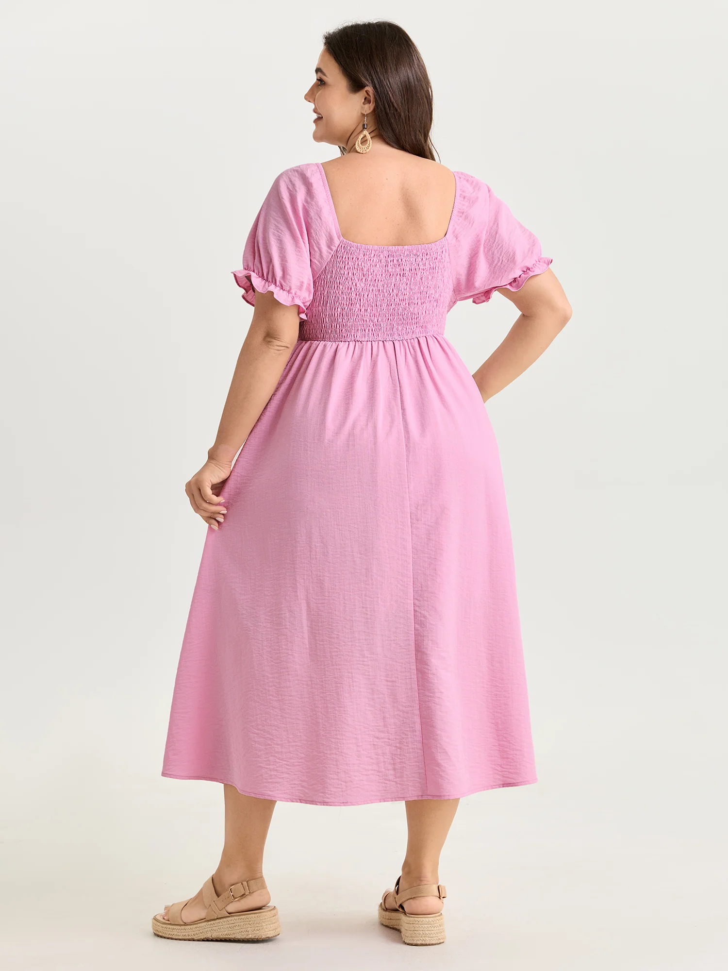 Lace Square Neck Puff Sleeve Maxi Dress - Image 3