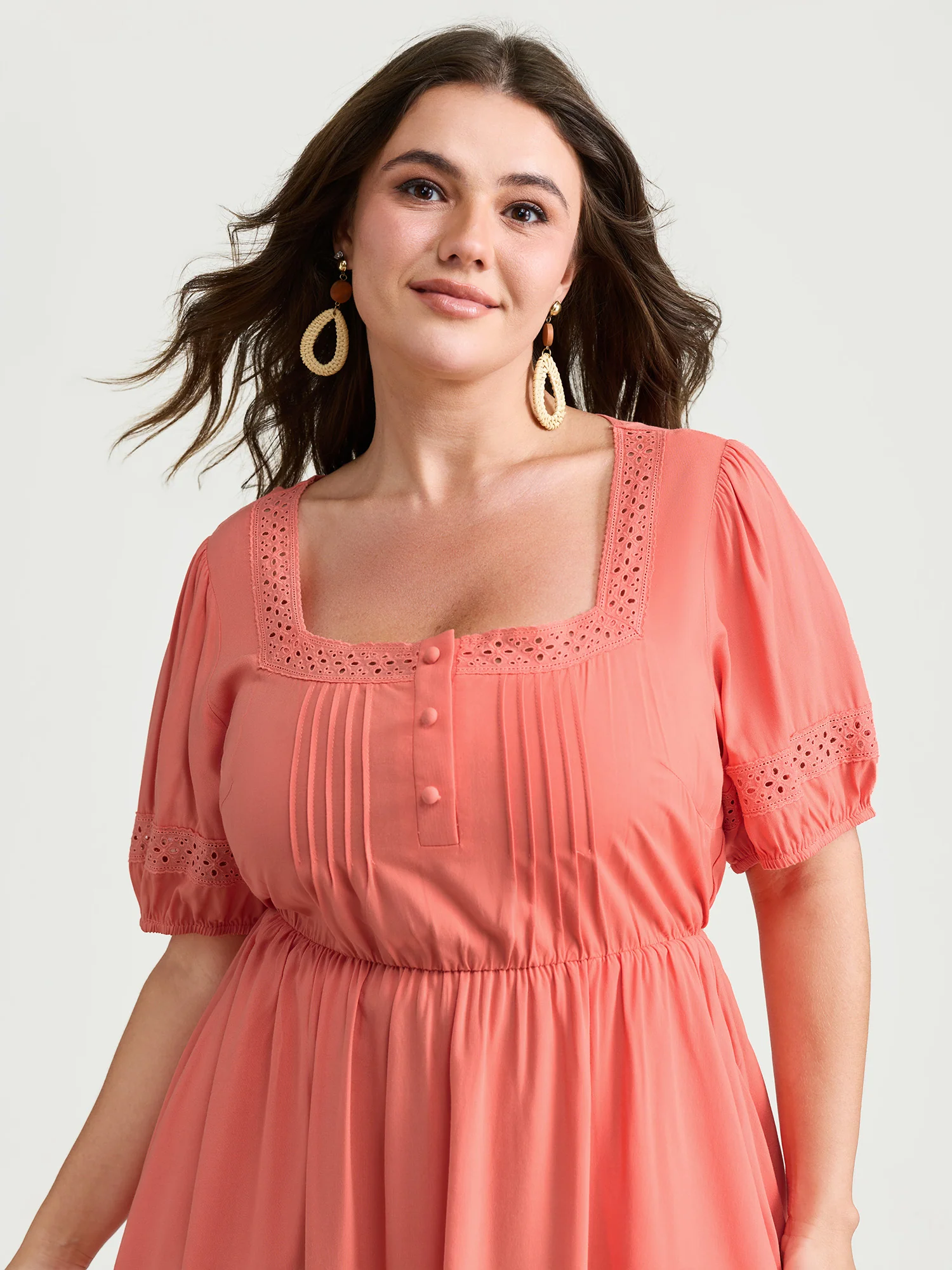 Lace Square Neckline Bubble Sleeve Mini Dress - Image 2