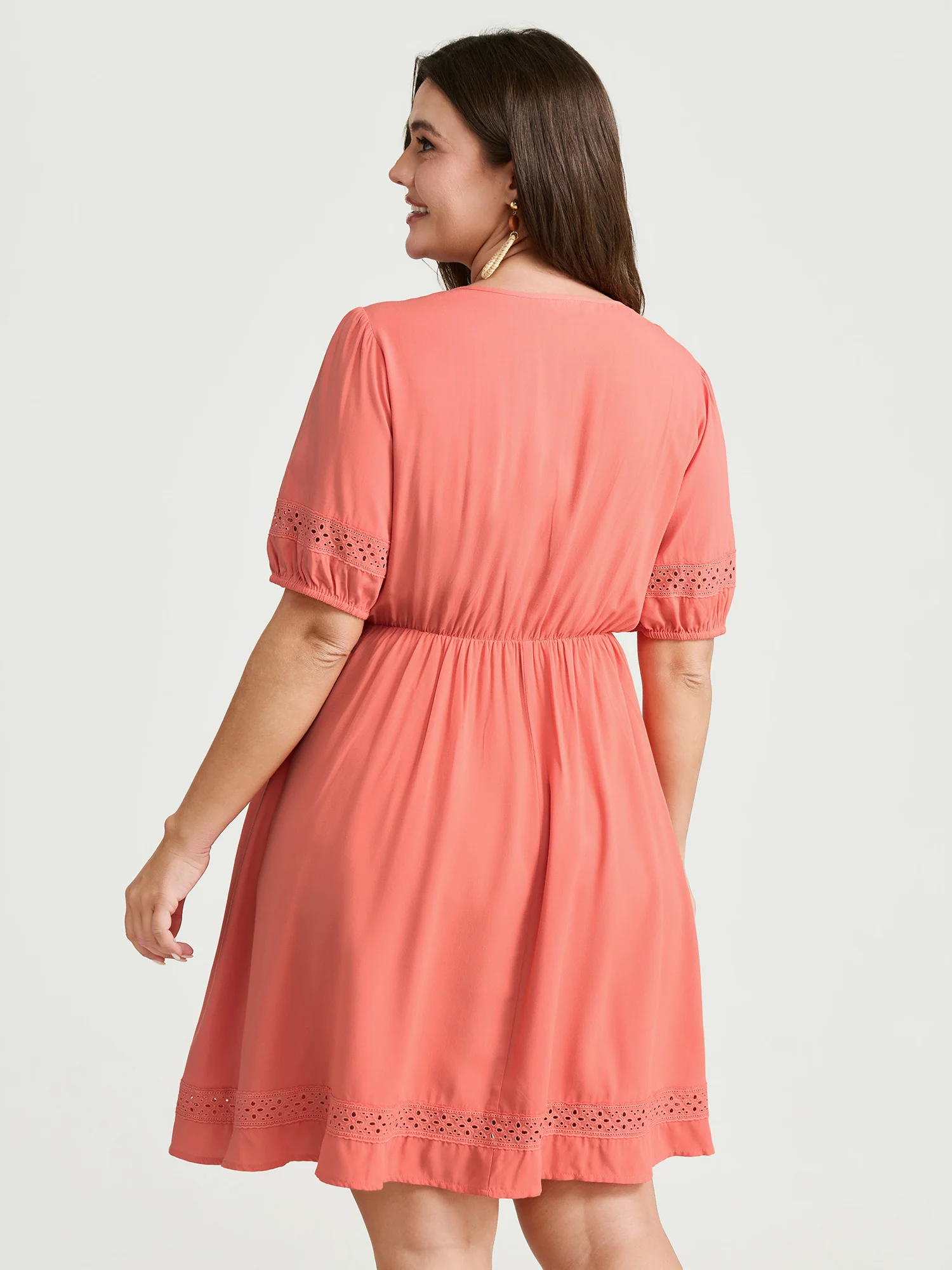 Lace Square Neckline Bubble Sleeve Mini Dress - Image 4
