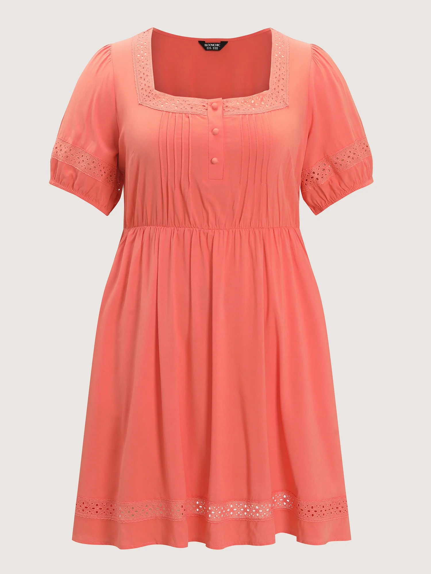 Lace Square Neckline Bubble Sleeve Mini Dress - Image 7