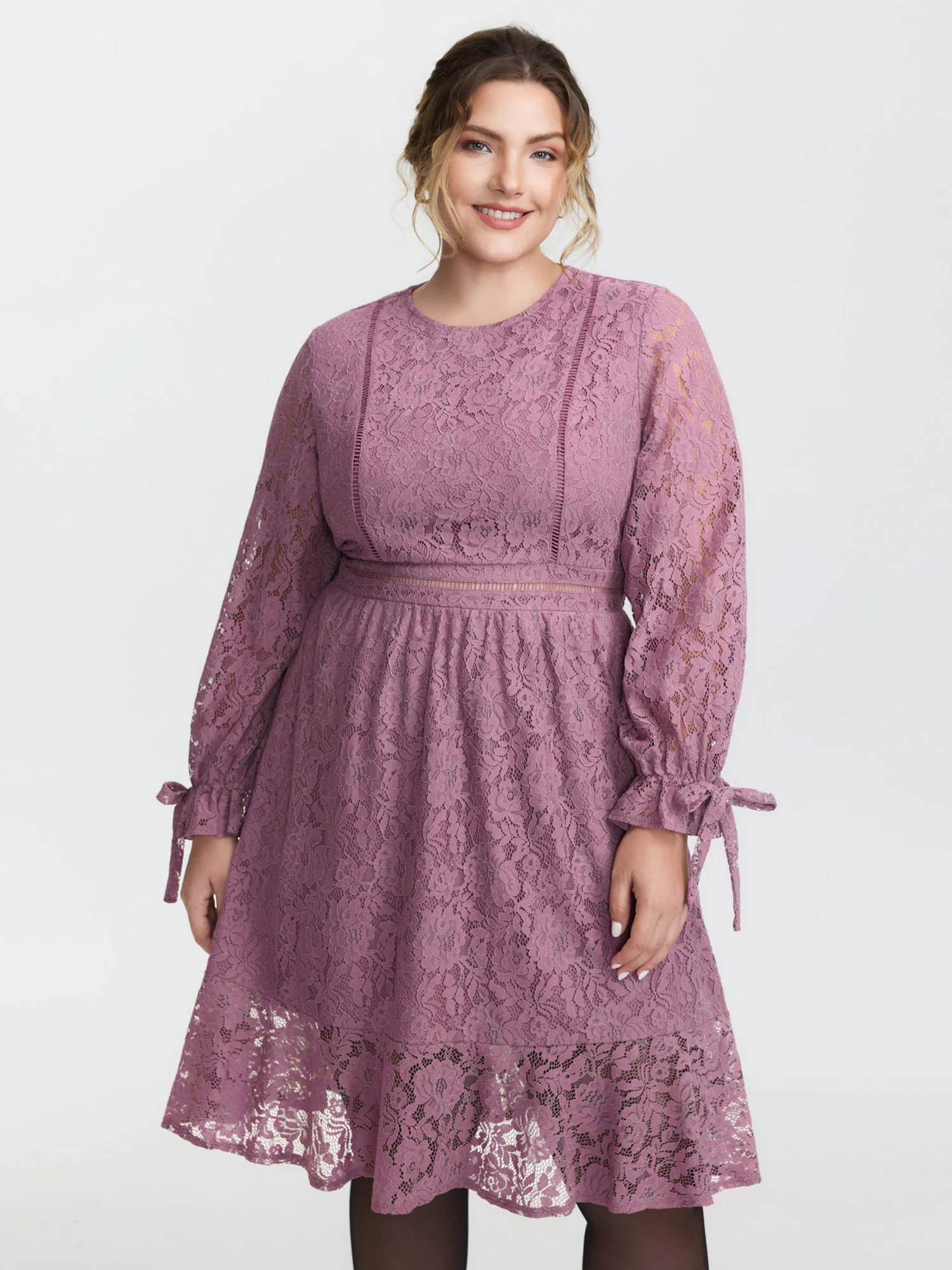 Lace Stretchy Waist Pockets Midi Dress - Image 3