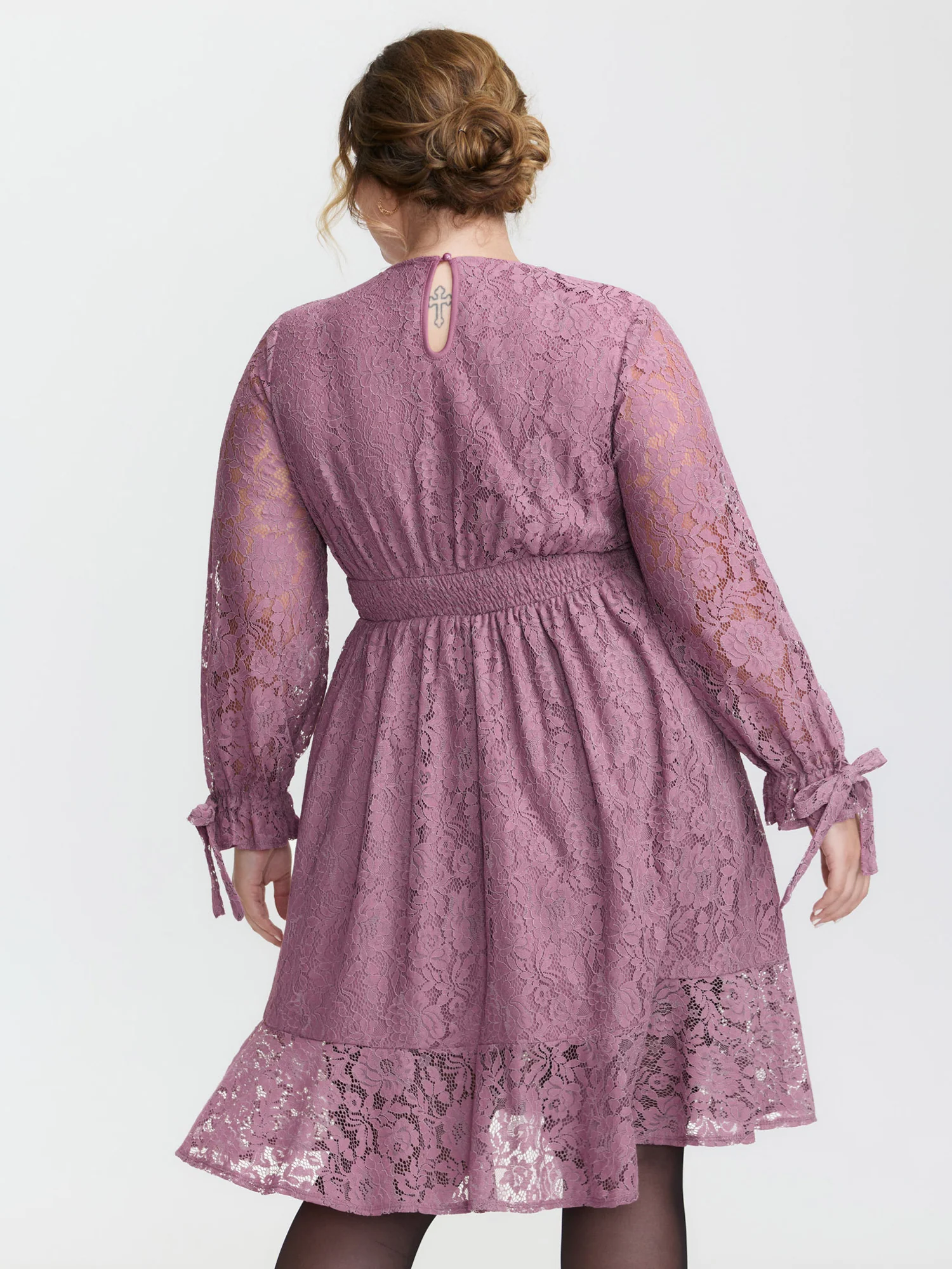 Lace Stretchy Waist Pockets Midi Dress - Image 4