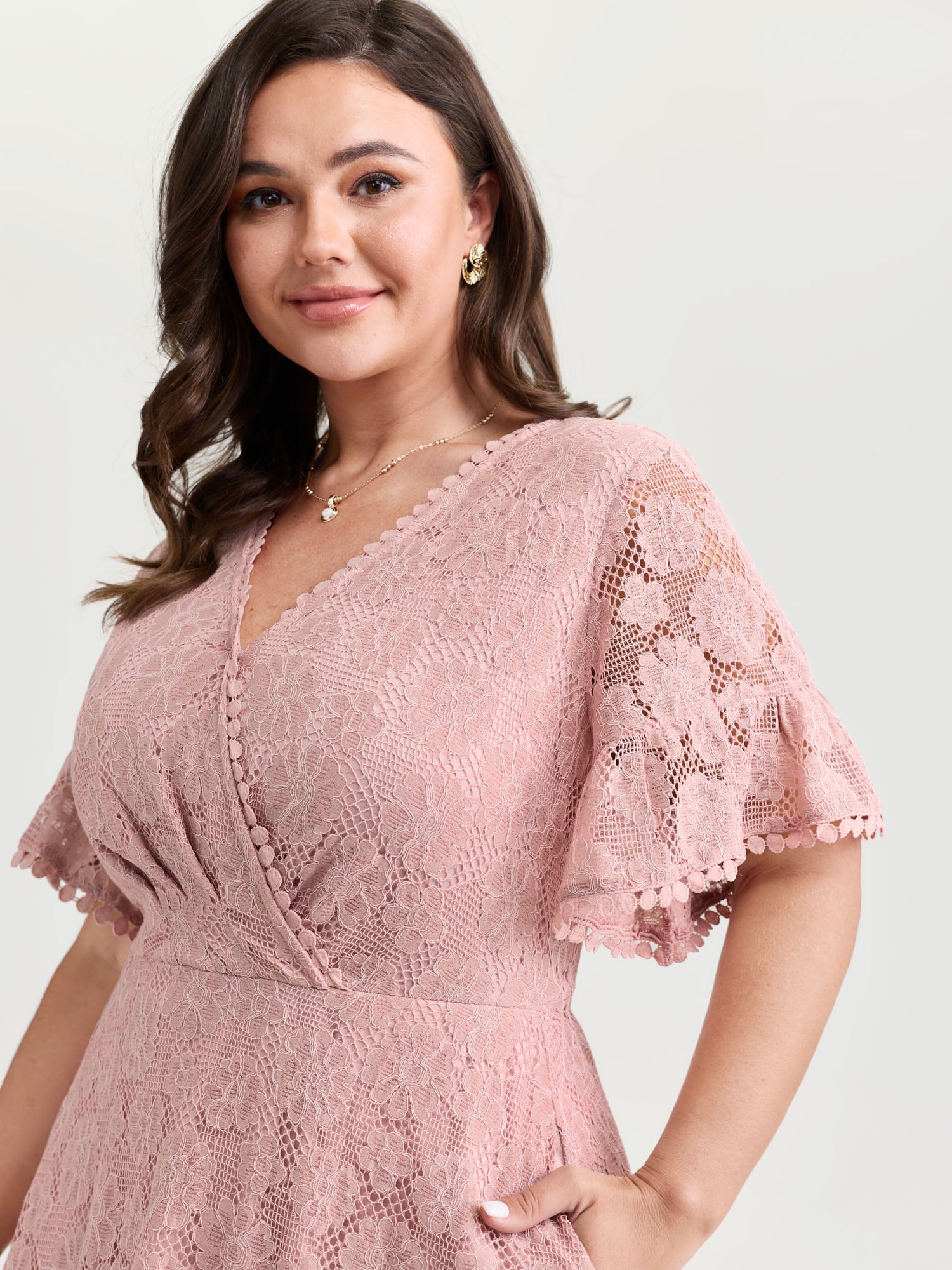 Lace Surplice Neckline Ruffled Hem Mini Dress - Image 2