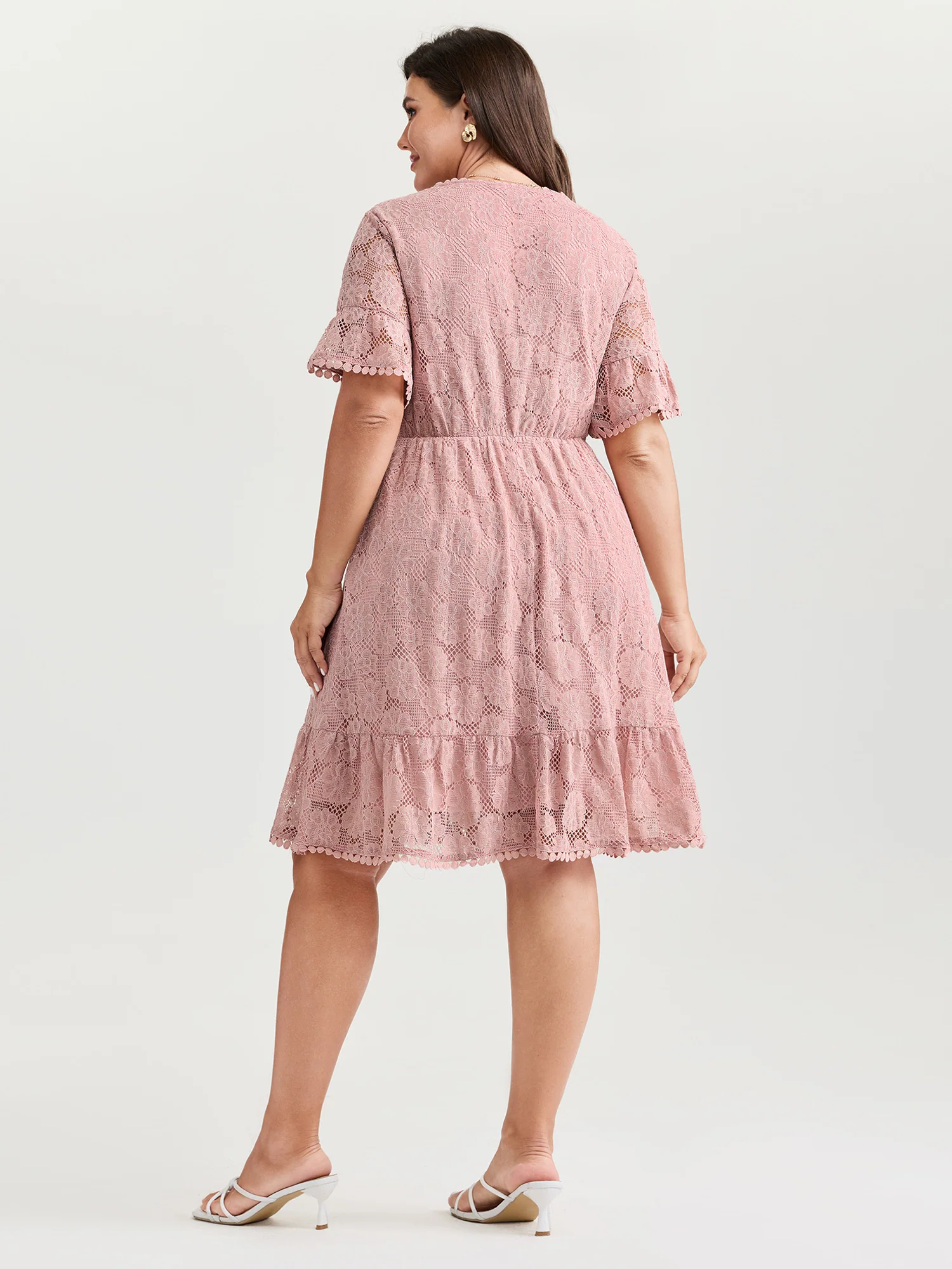 Lace Surplice Neckline Ruffled Hem Mini Dress - Image 4
