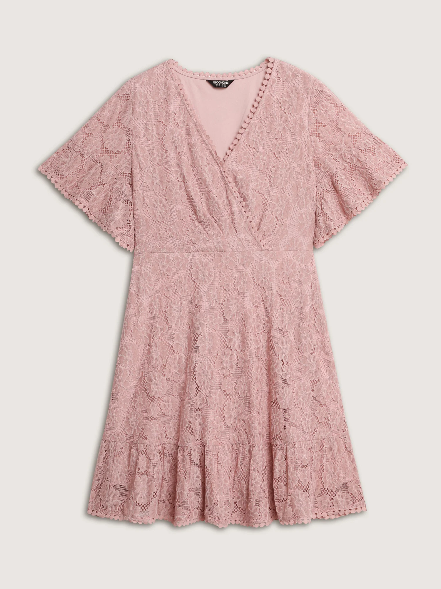 Lace Surplice Neckline Ruffled Hem Mini Dress - Image 7