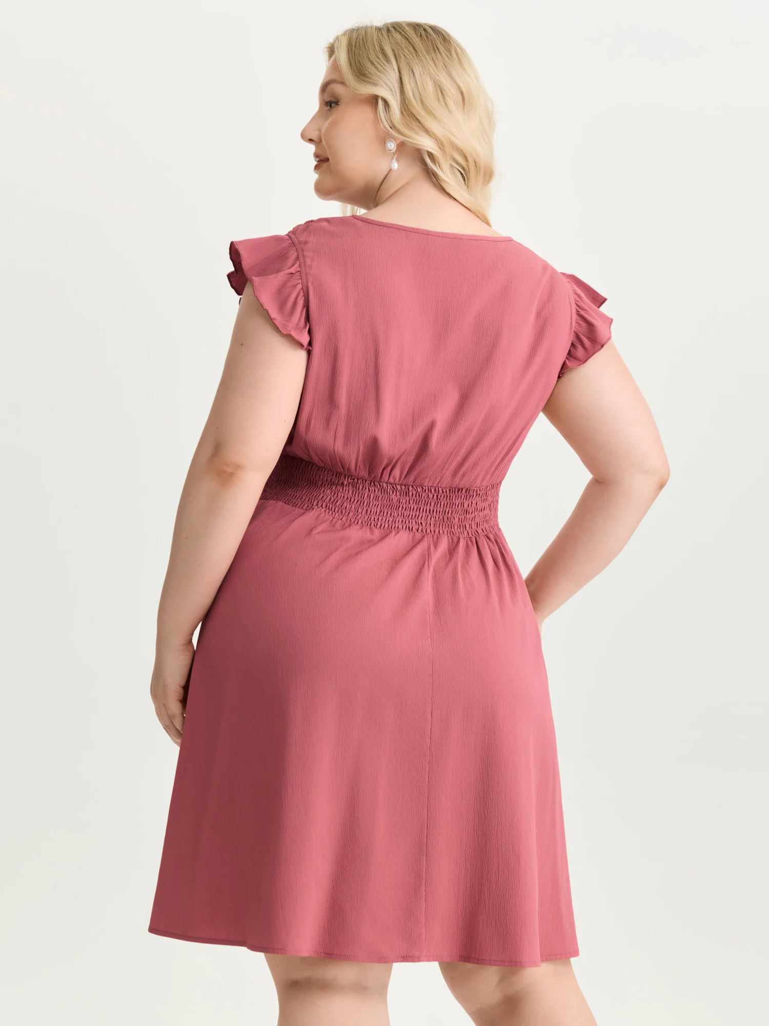 Lace Textured Bodice Flutter Sleeve Mini Dress - Image 4