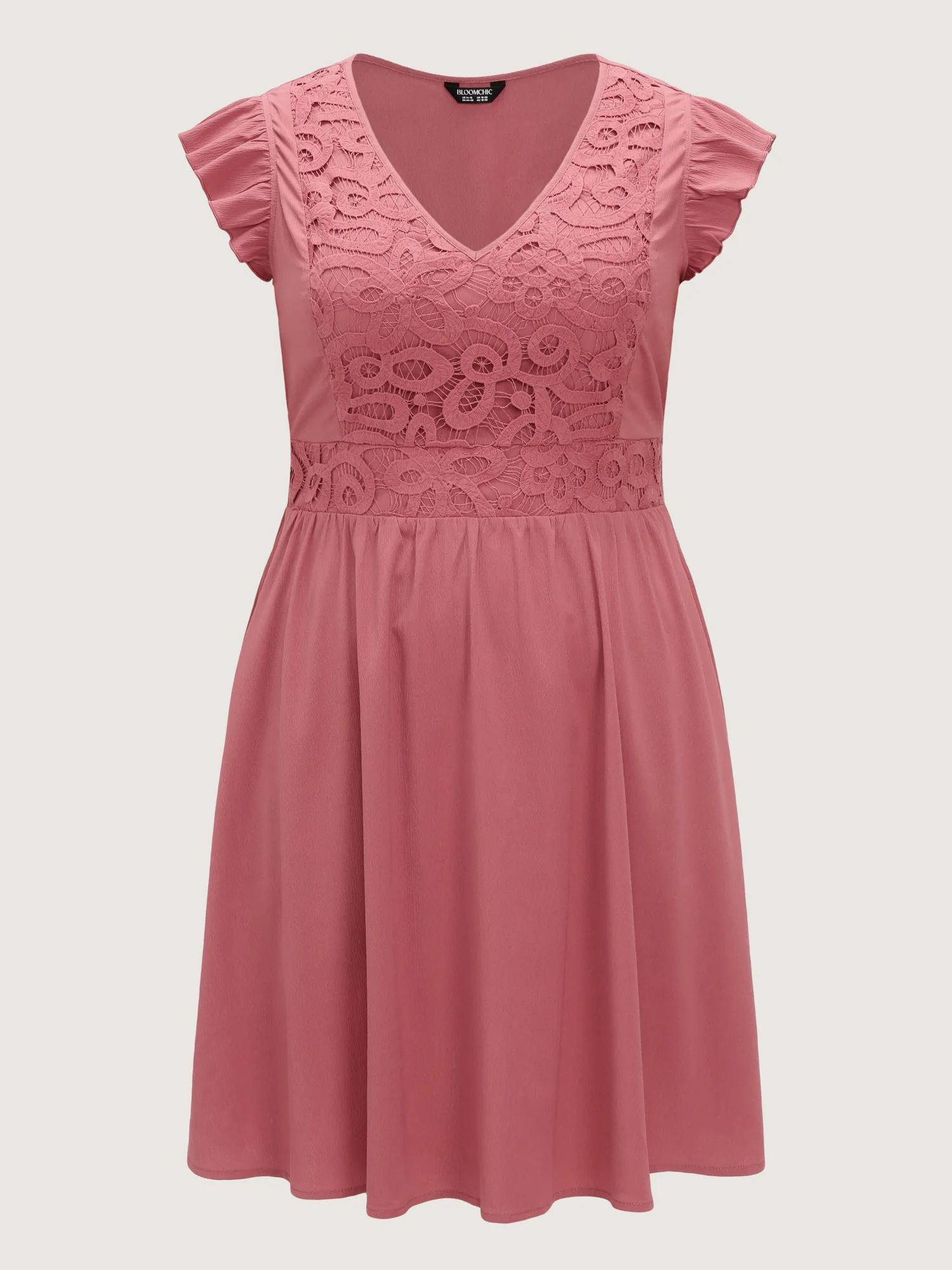 Lace Textured Bodice Flutter Sleeve Mini Dress - Image 7