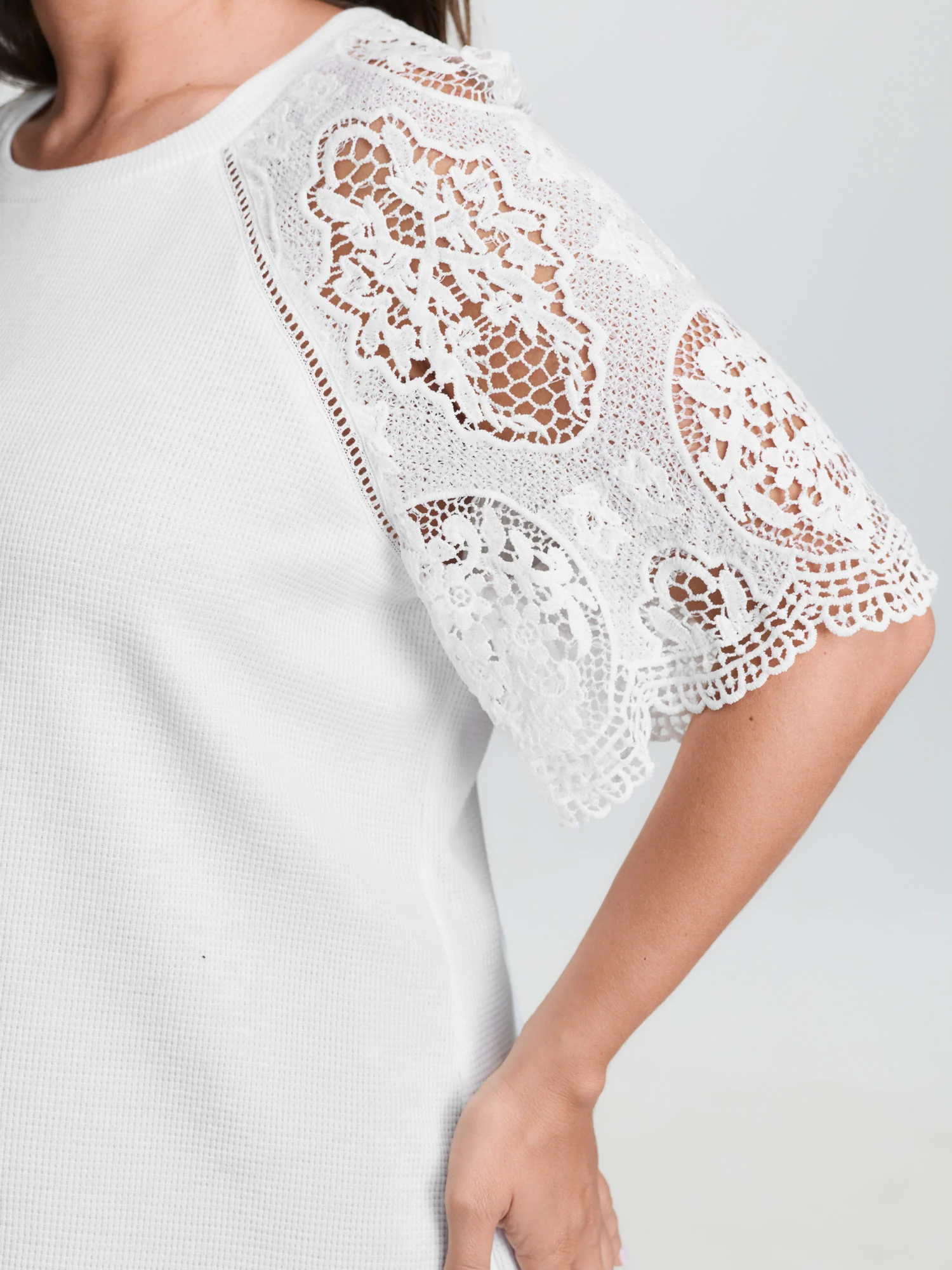 Lace Textured Flared Sleeve Plain Blouse - Image 4