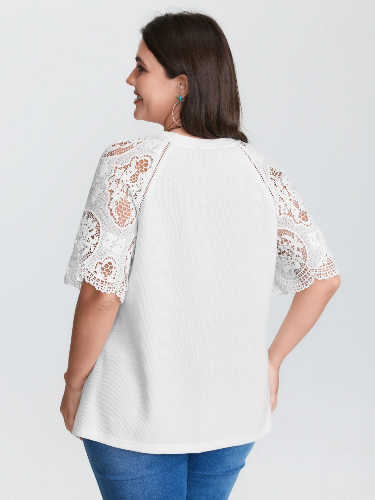 Lace Textured Flared Sleeve Plain Blouse - Image 5