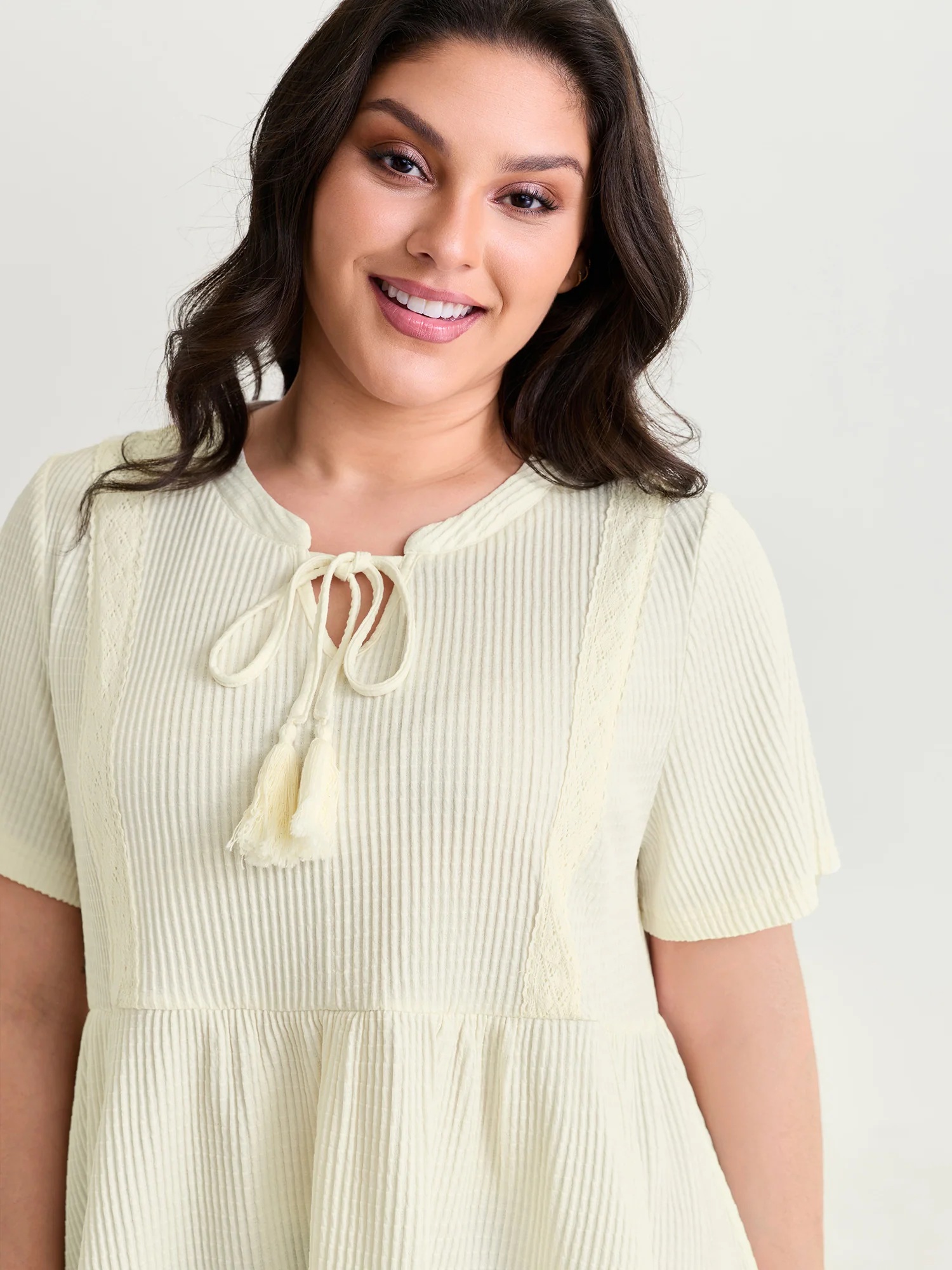 Lace Textured High Low Hem Knit Top - Image 2