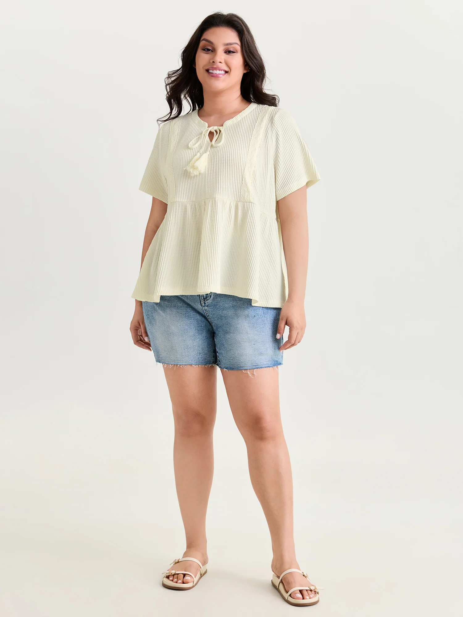 Lace Textured High Low Hem Knit Top - Image 3