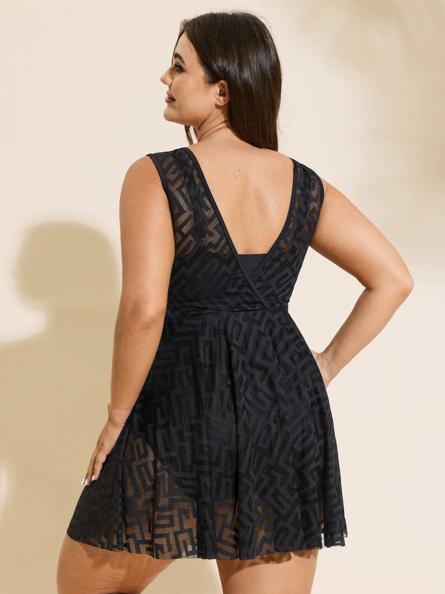 Lace Textured Mesh Swim Dress - Image 6