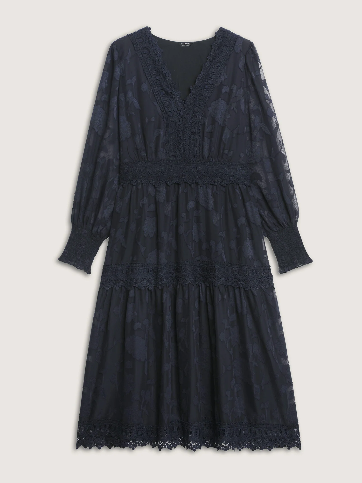 Lace Textured Pleated Waist Tiered Midi Dress - Image 8
