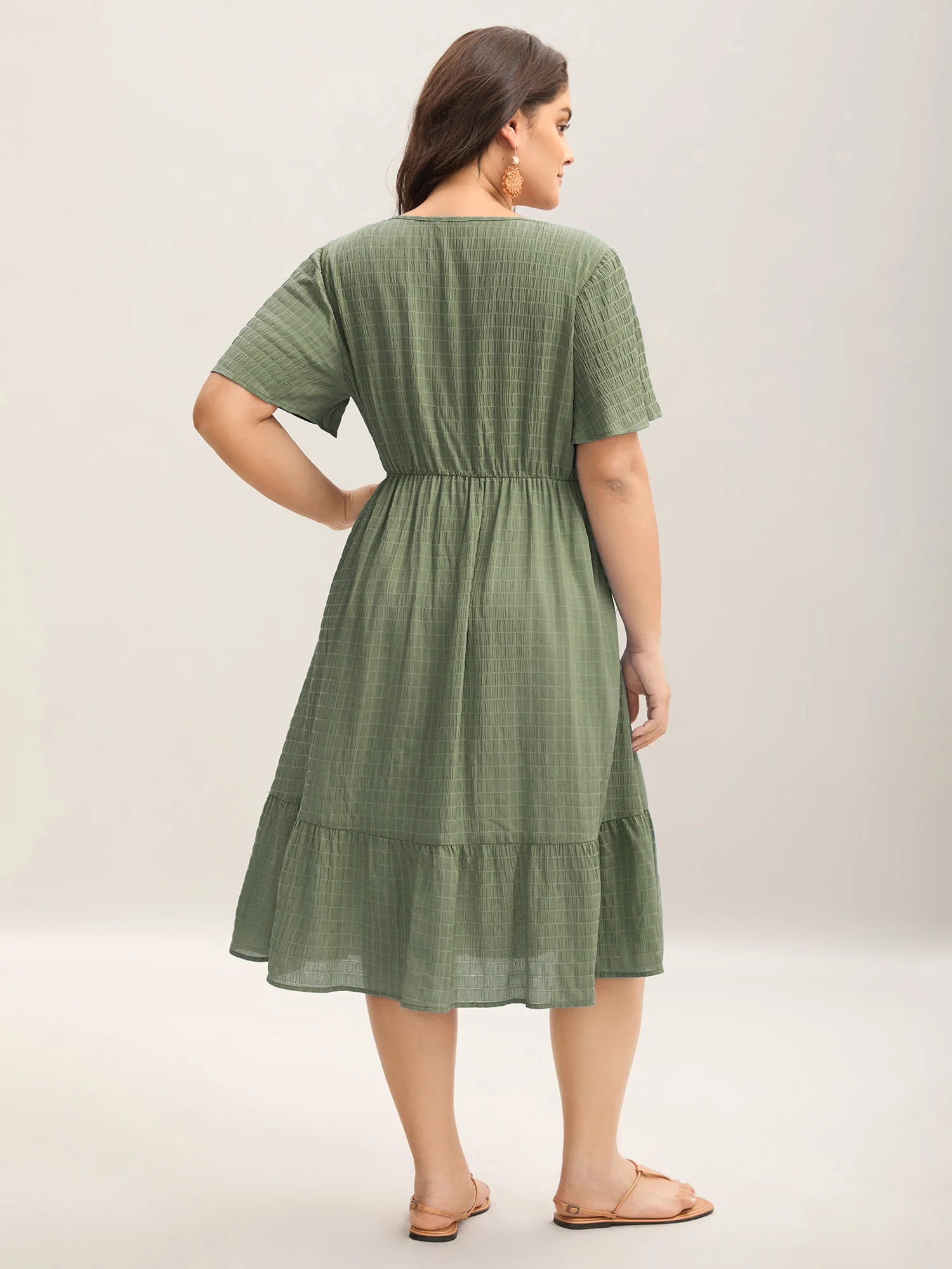 Lace Textured Pockets Tiered Midi Dress - Image 11