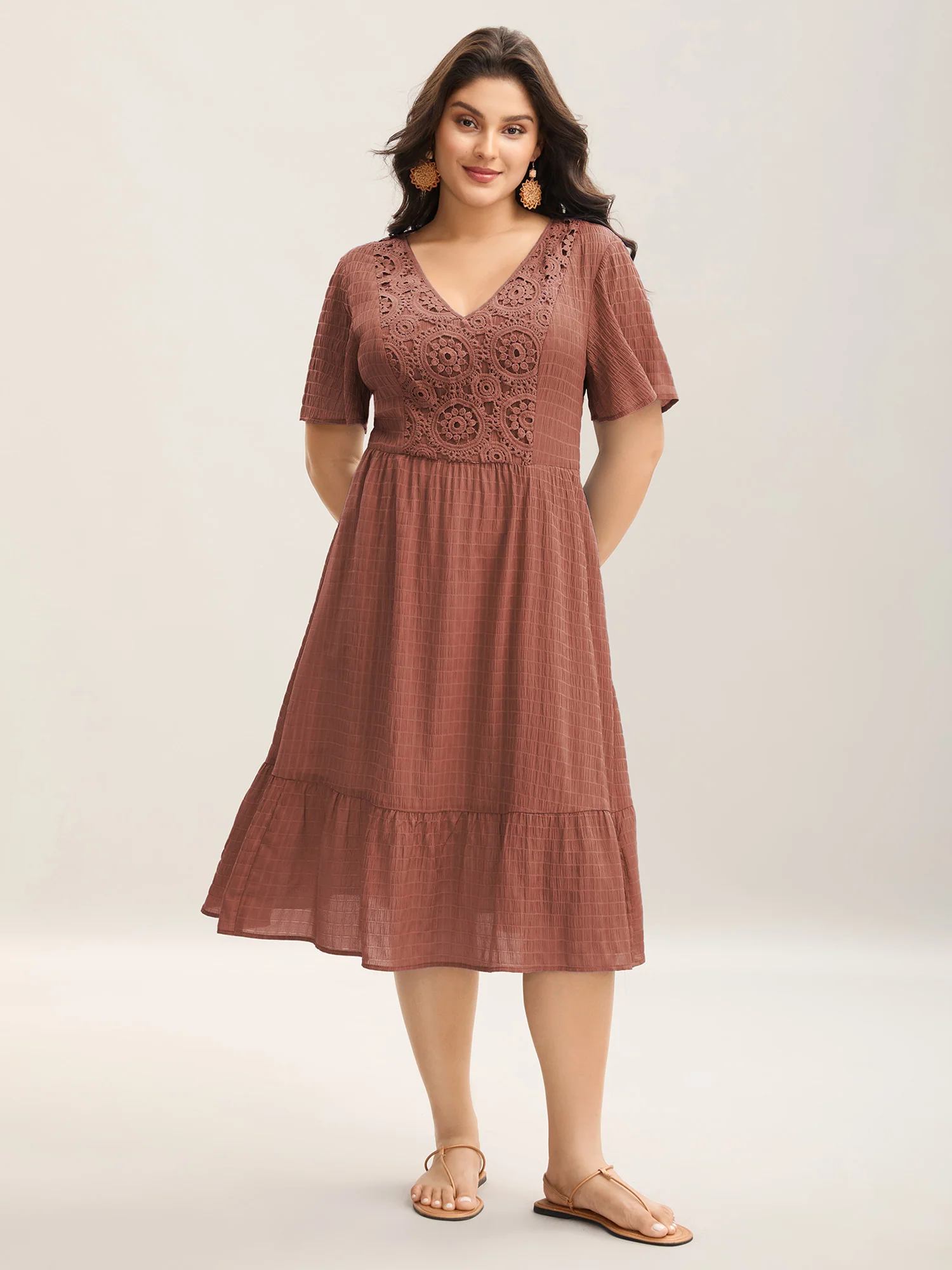 Lace Textured Pockets Tiered Midi Dress - Image 14