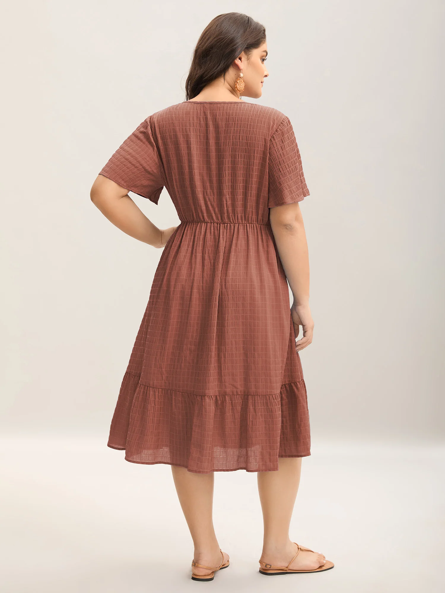 Lace Textured Pockets Tiered Midi Dress - Image 15