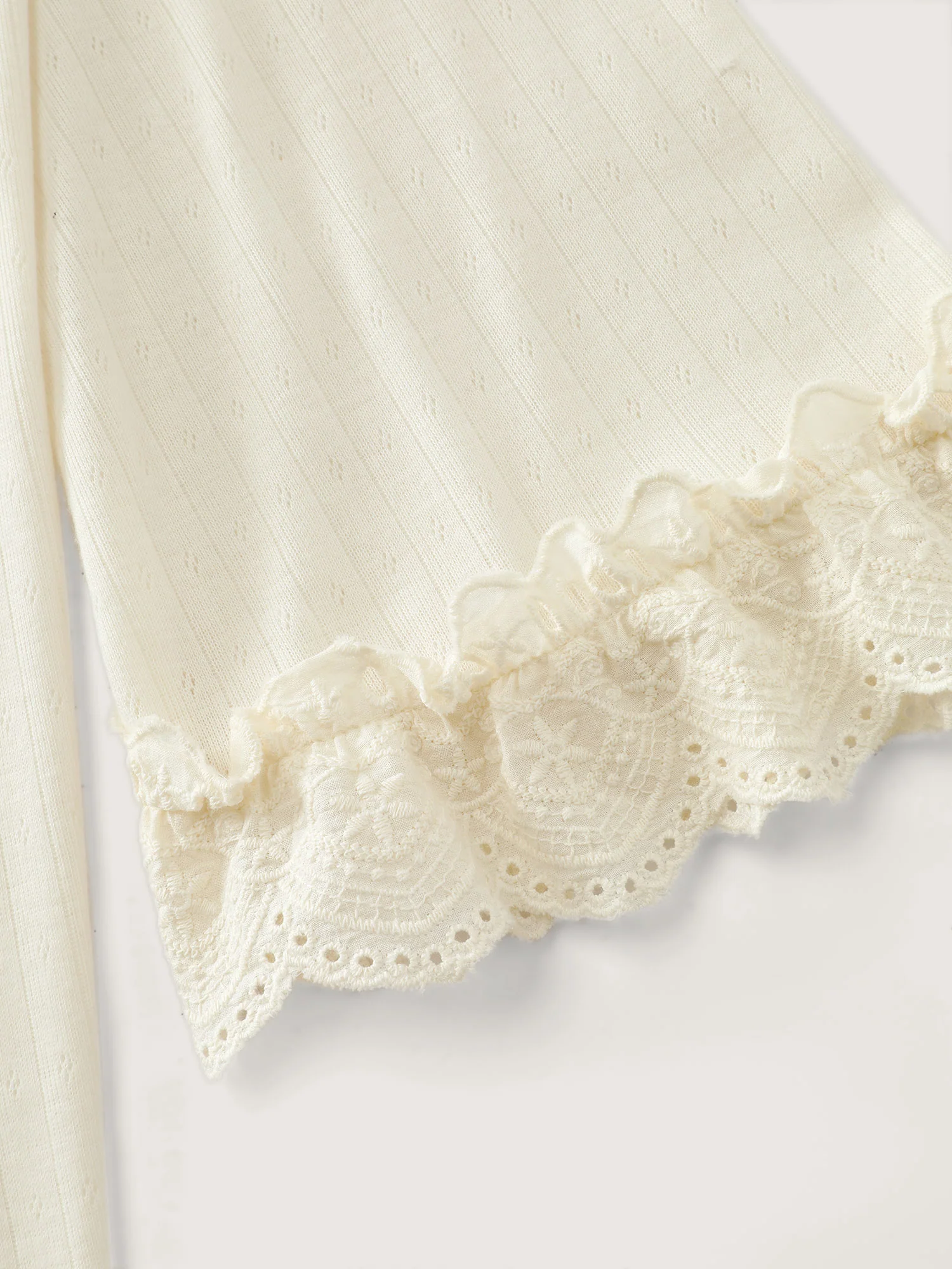 Sheer Lace Textured Ruffled Cuffs Knit Top - Image 7