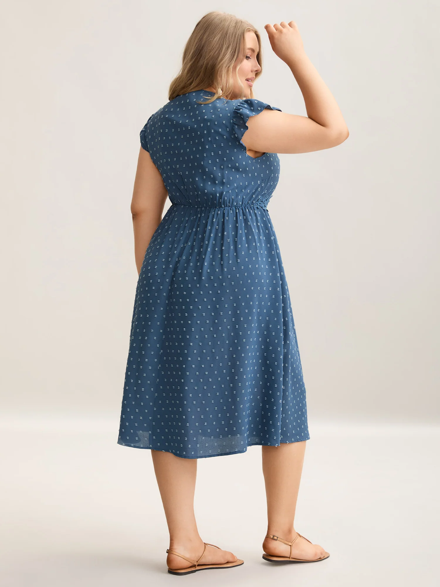 Lace Textured Spliced Pockets Midi Dress - Image 4